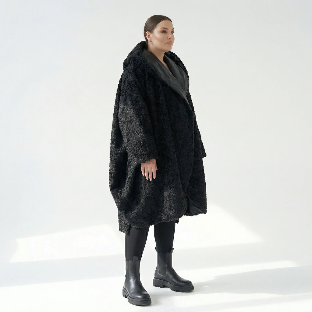 Ballonmantel von H4 Fashion aus Polyamid, 2339, Schwarz, Raute, Ausgefallen, Zeitlos