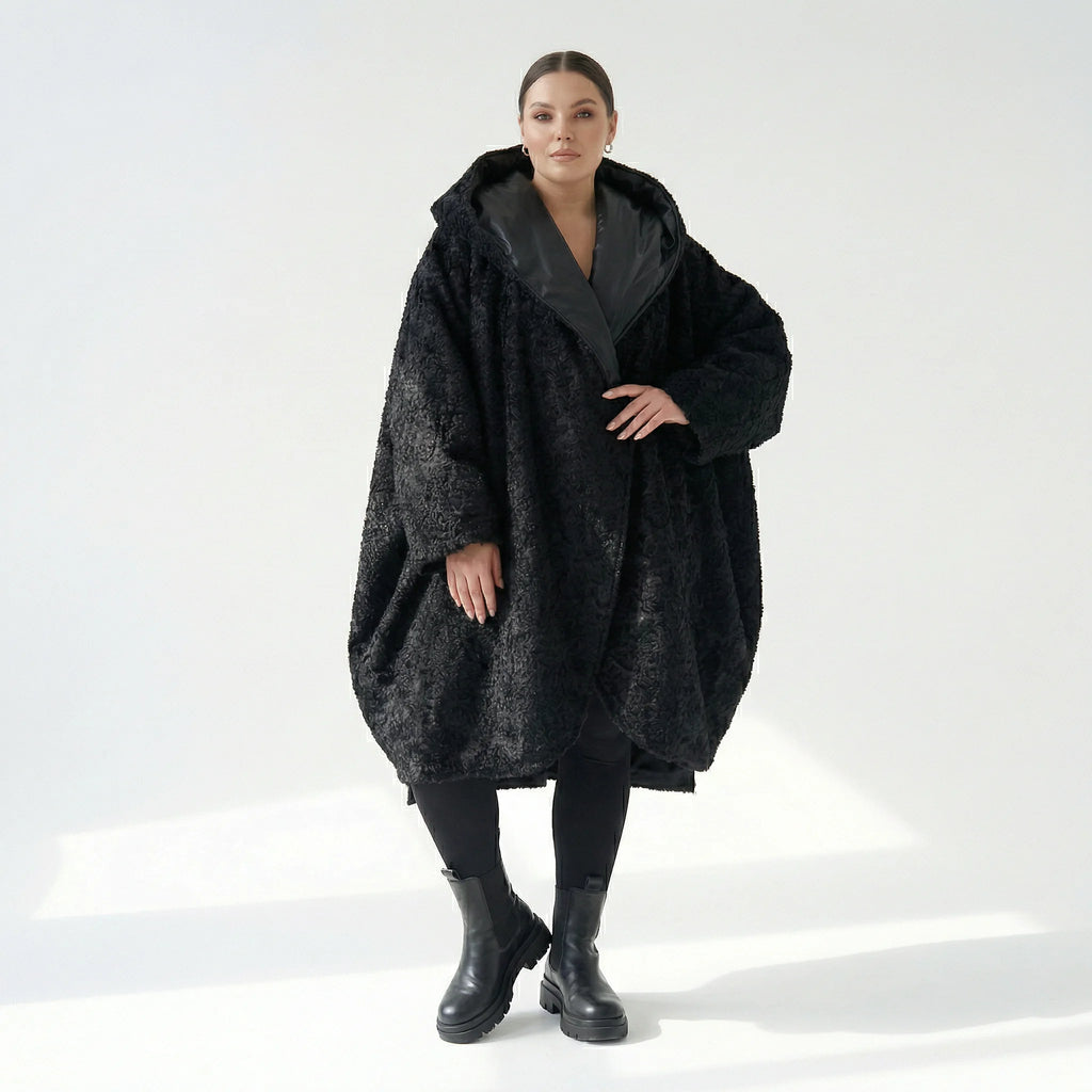 Ballonmantel von H4 Fashion aus Polyamid, 2339, Schwarz, Raute, Ausgefallen, Zeitlos