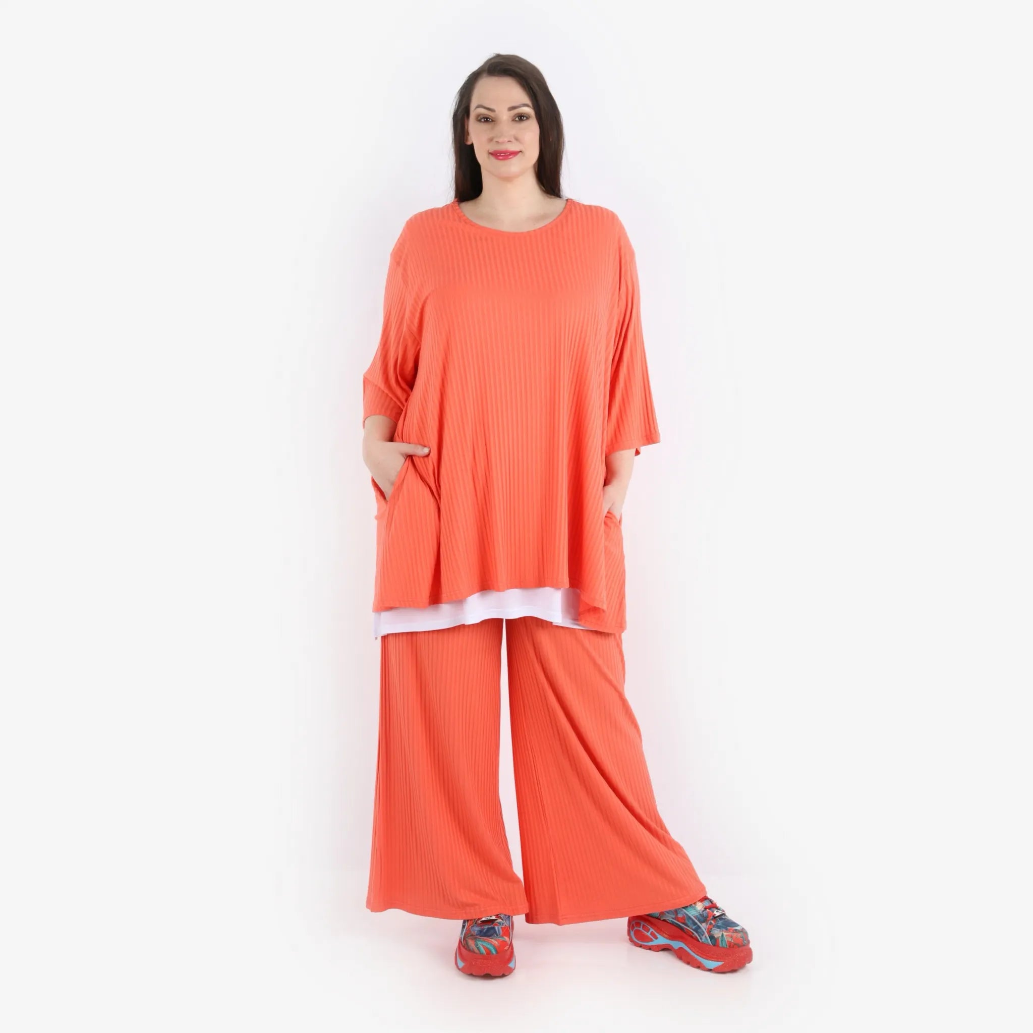  Papita Hose in gerader Form, aus Viskose, 6937, Peachy Coral, Schick, Modern, Bequem