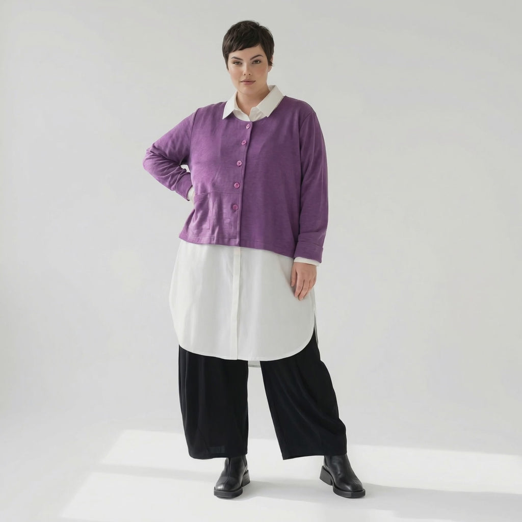 AKH Fashion Jacke in gerader Form, aus Viskose, 1329.02149, Lila-Weiß, Schick, Modern