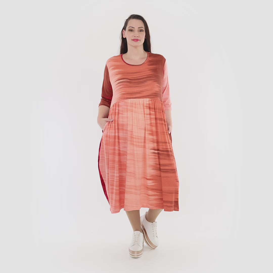 Ballonkleid von AKH Fashion aus Viskose, 1249.06698, Koralle-Orange, Batik, Schick