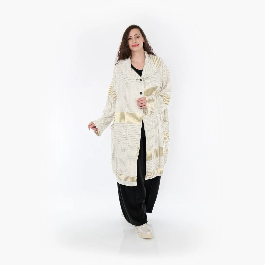 Ballonmantel von AKH Fashion aus Viskose, 1377.06518, Senf-Ecru, Gerippt, Schick, Modern
