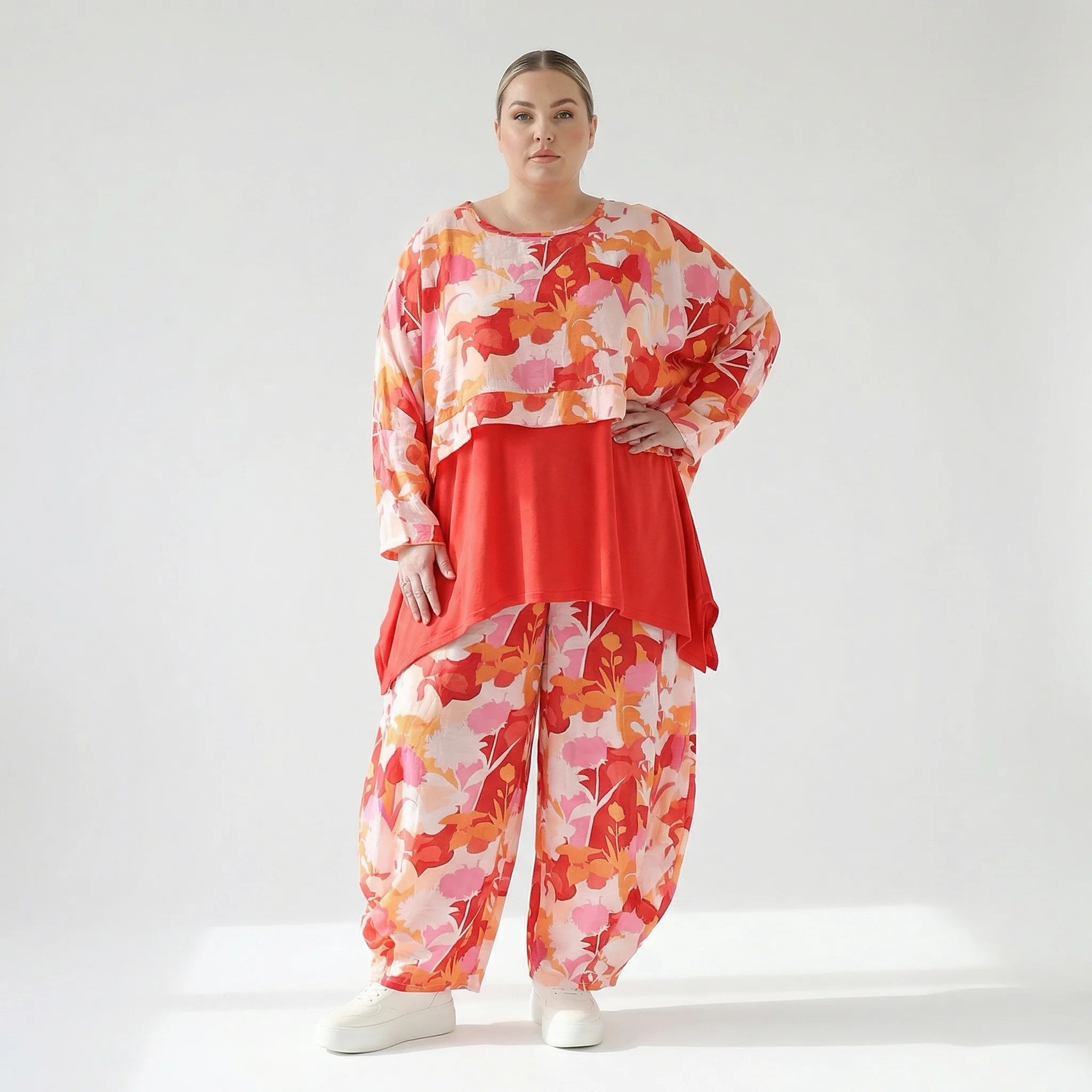 Ballonhose von AKH Fashion aus Viskose, 1506.08069, Orange/Multicolor, Blumen, Schick