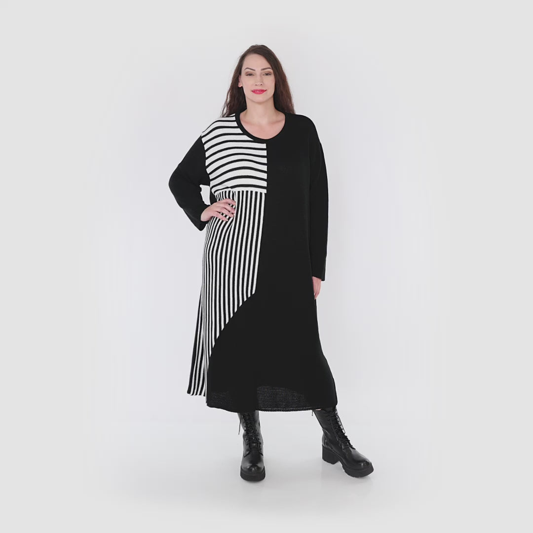AKH Fashion Kleid in gerader Form, aus Baumwolle, 1343.02401, Schwarz-Weiß, Streifen