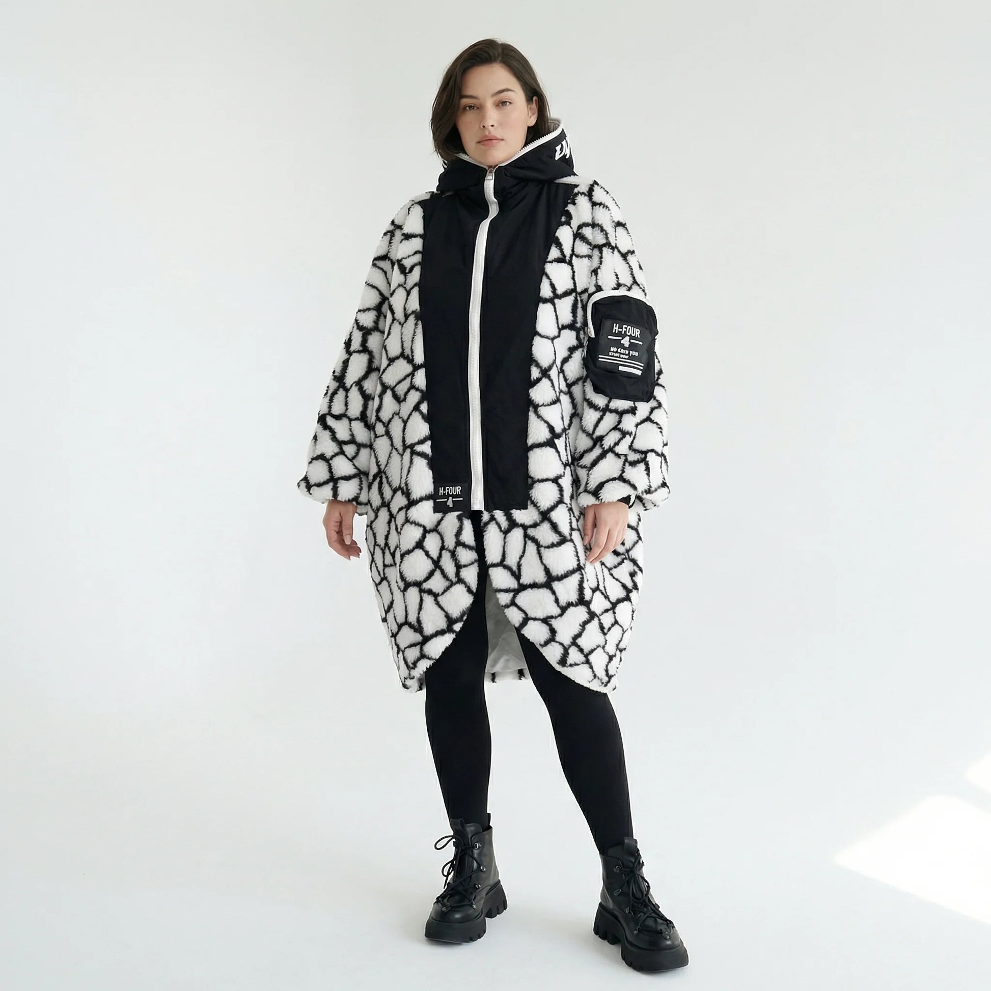 A-Form Jacke von H4 Fashion aus Polyamid, 2366, Weiß, Animal, Ausgefallen, Zeitlos, Schick