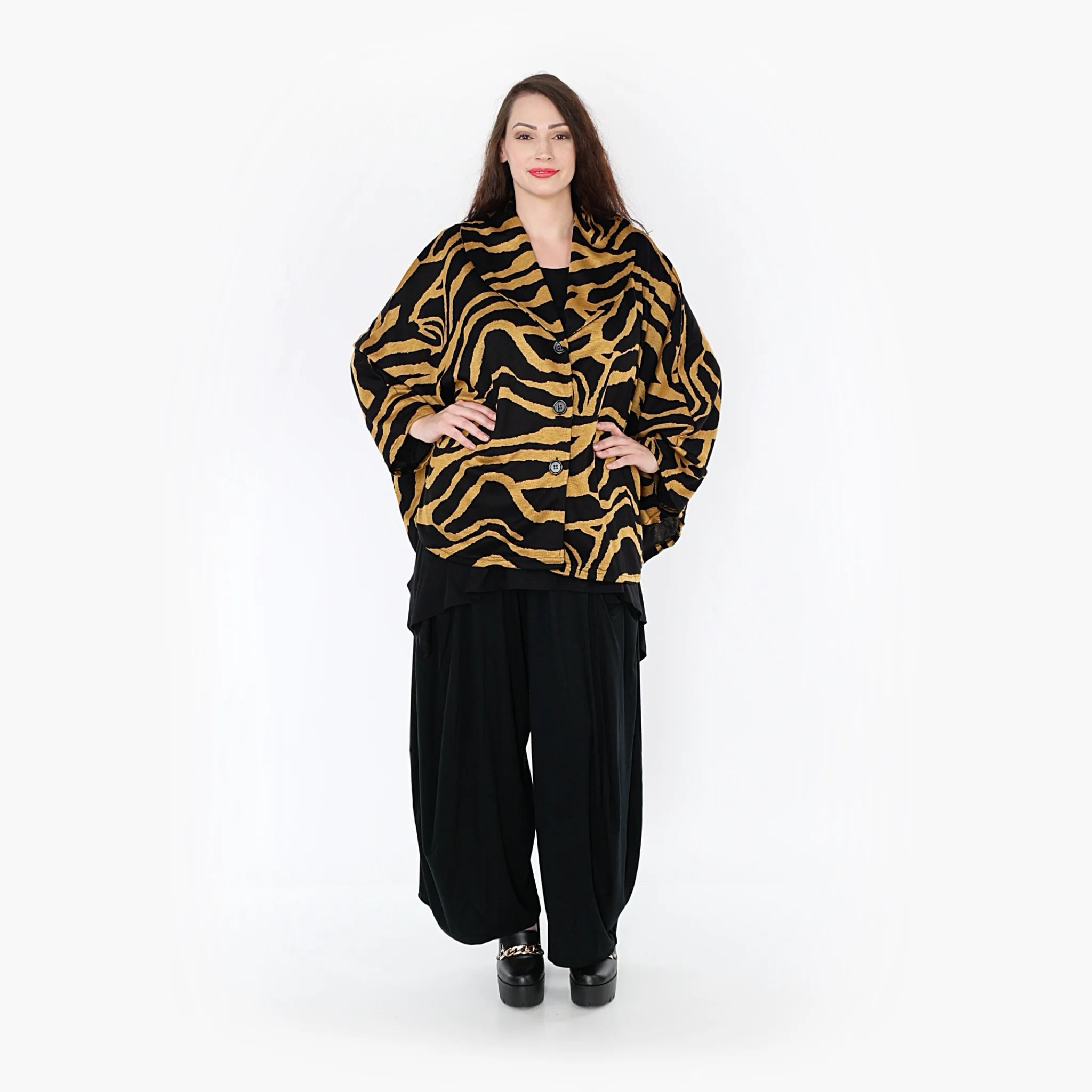 AKH Fashion Jacke in gerundeter Form, aus Materialmix, 1333.00140, Gelb-Schwarz, Farbmix
