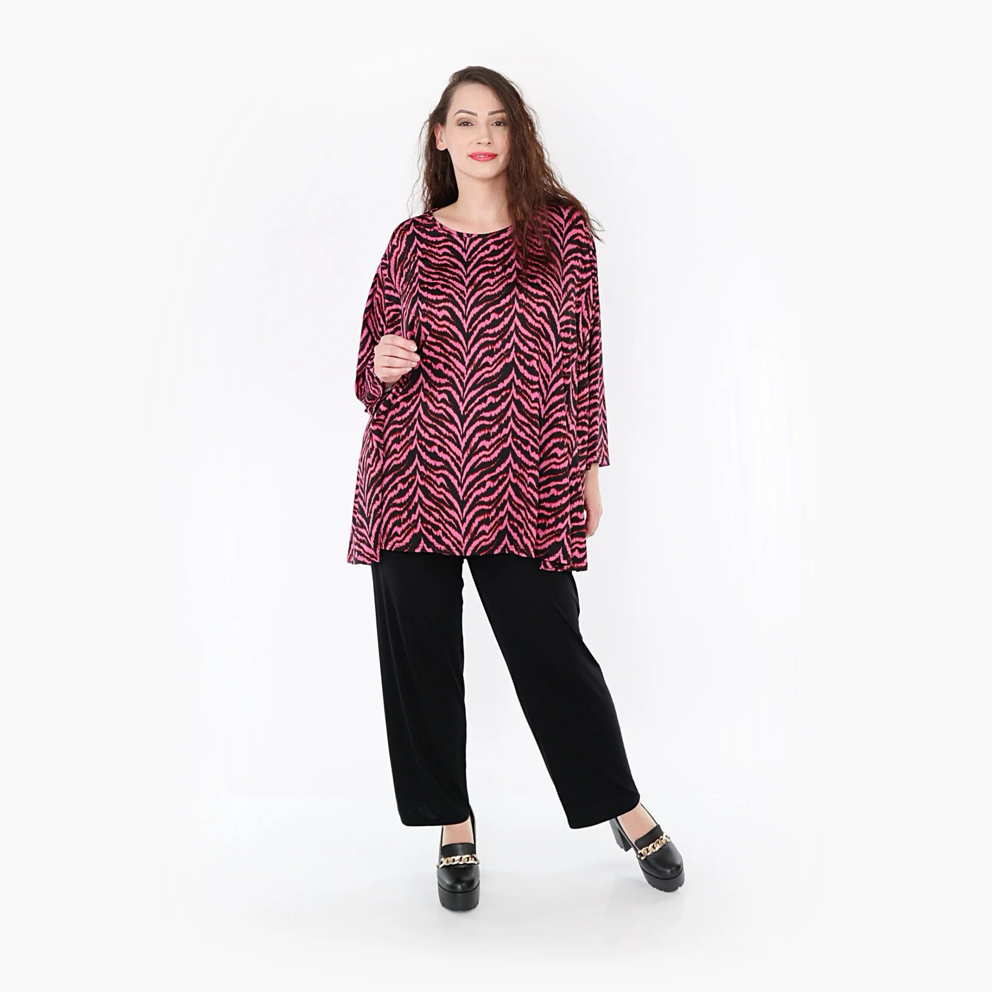 A-Form Bigshirt von AKH Fashion aus Viskose, 1344.00593, Fuchsia-Schwarz, Unifarben, Schick