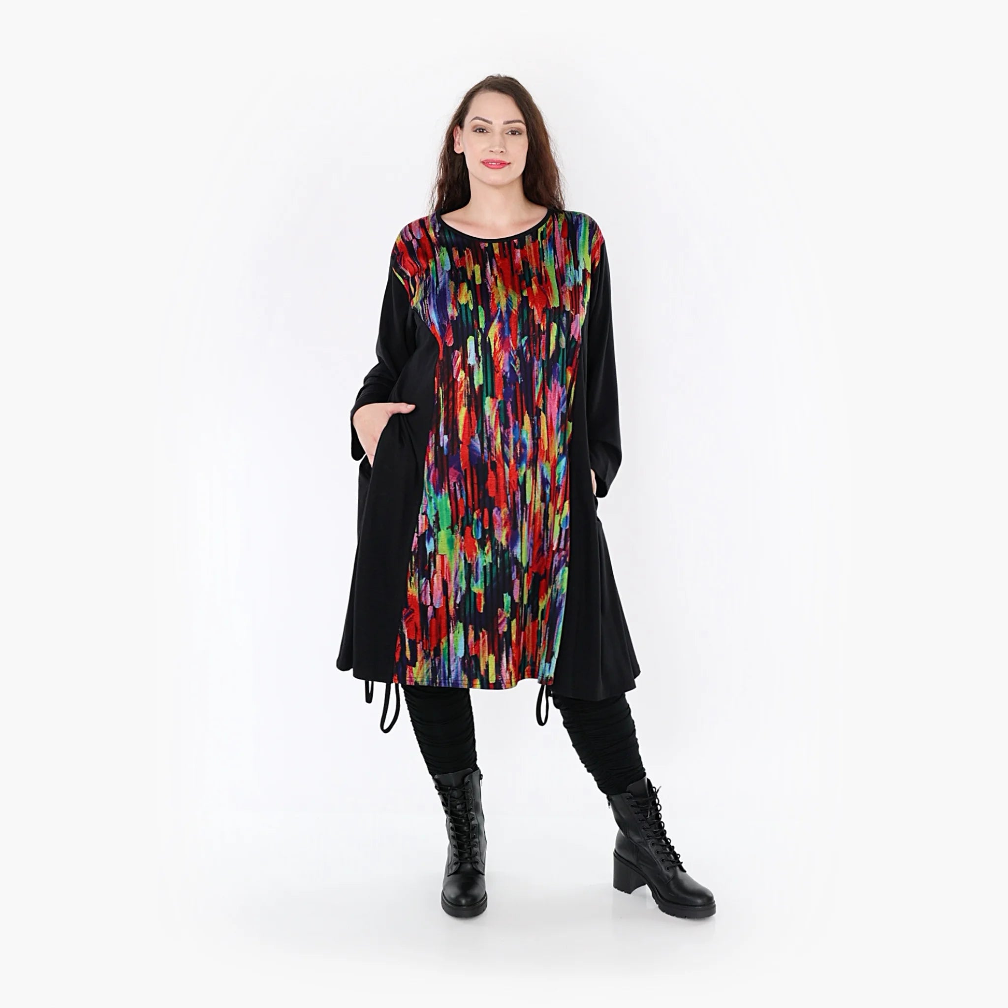 A-Form Kleid von AKH Fashion aus Viskose, 1350.06805, Schwarz-Multi, Pinselstrich, Schick