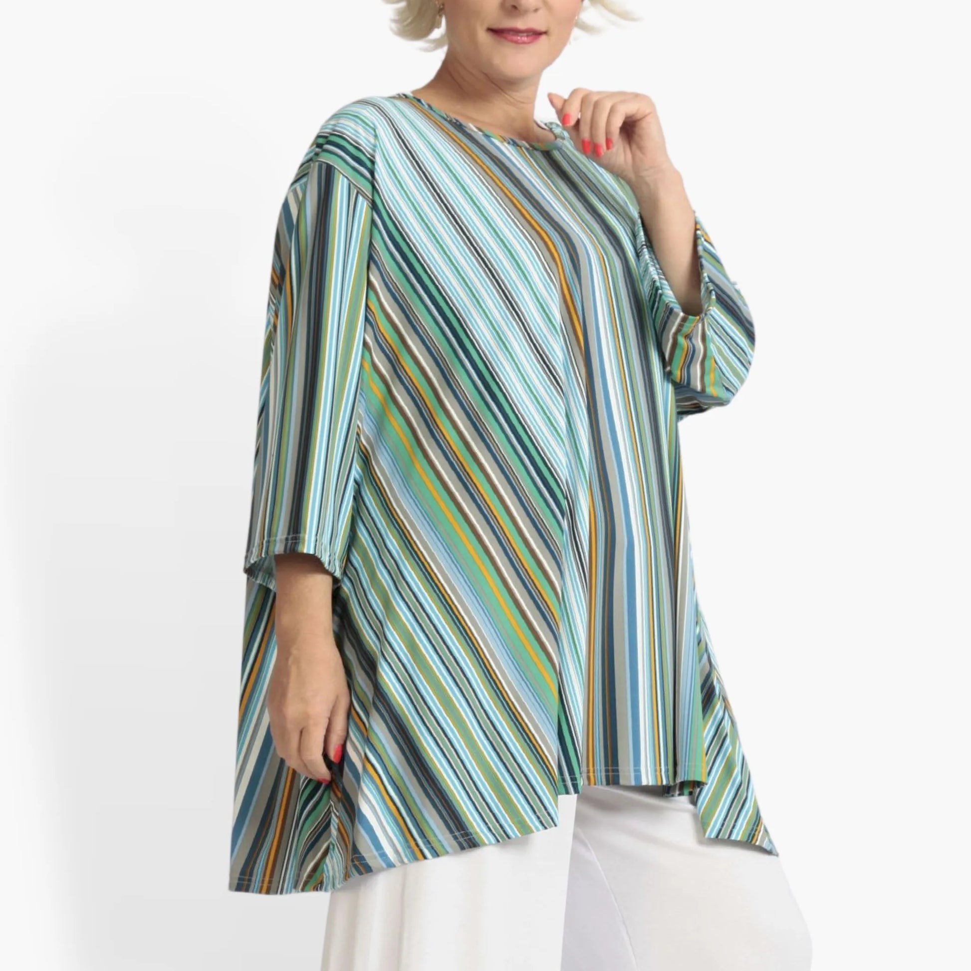  A-Form Bigshirt von AKH Fashion aus Materialmix, 1078.00593, Blau, Streifen, Schick, Modern