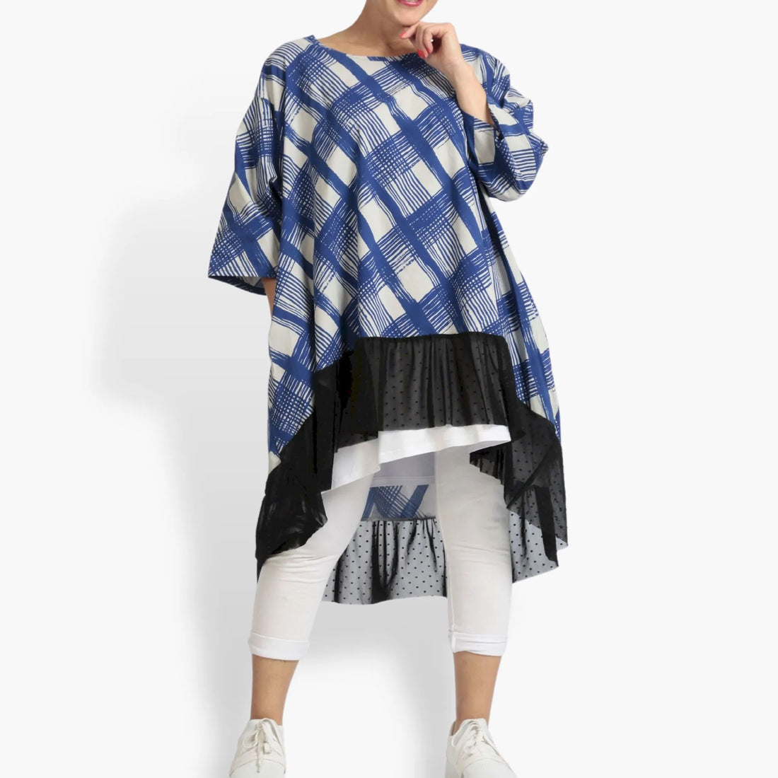  AKH Fashion Bigshirt in gerundeter Form, aus Viskose, 1089.06837, Blau-Grau, Kariert, Schick