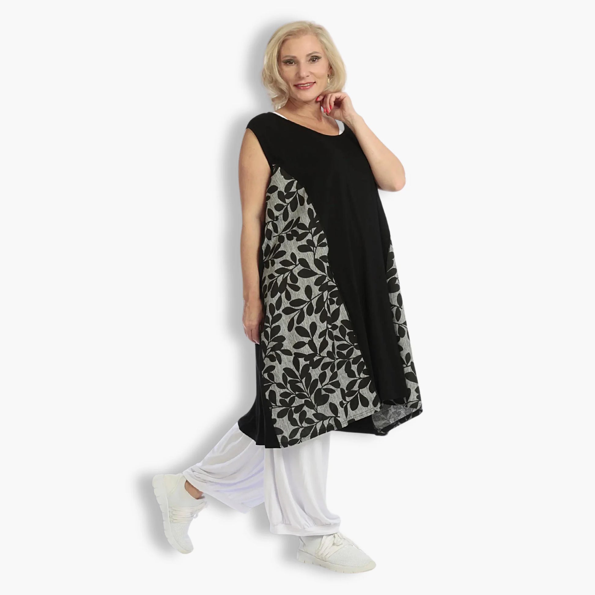  Jersey Tunika von AKH Fashion in gerader Form, 1094.06796, Schwarz-Grau mit Blumen-Muster