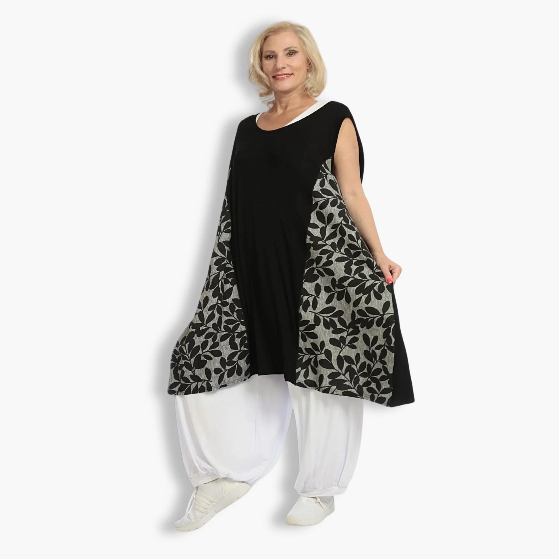  Jersey Tunika von AKH Fashion in gerader Form, 1094.06796, Schwarz-Grau mit Blumen-Muster