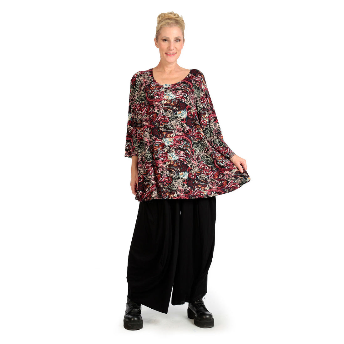  AKH Fashion Shirt in Glocken-Form, aus Viskose, 1122.01892, Rot, Paisley, Schick, Modern