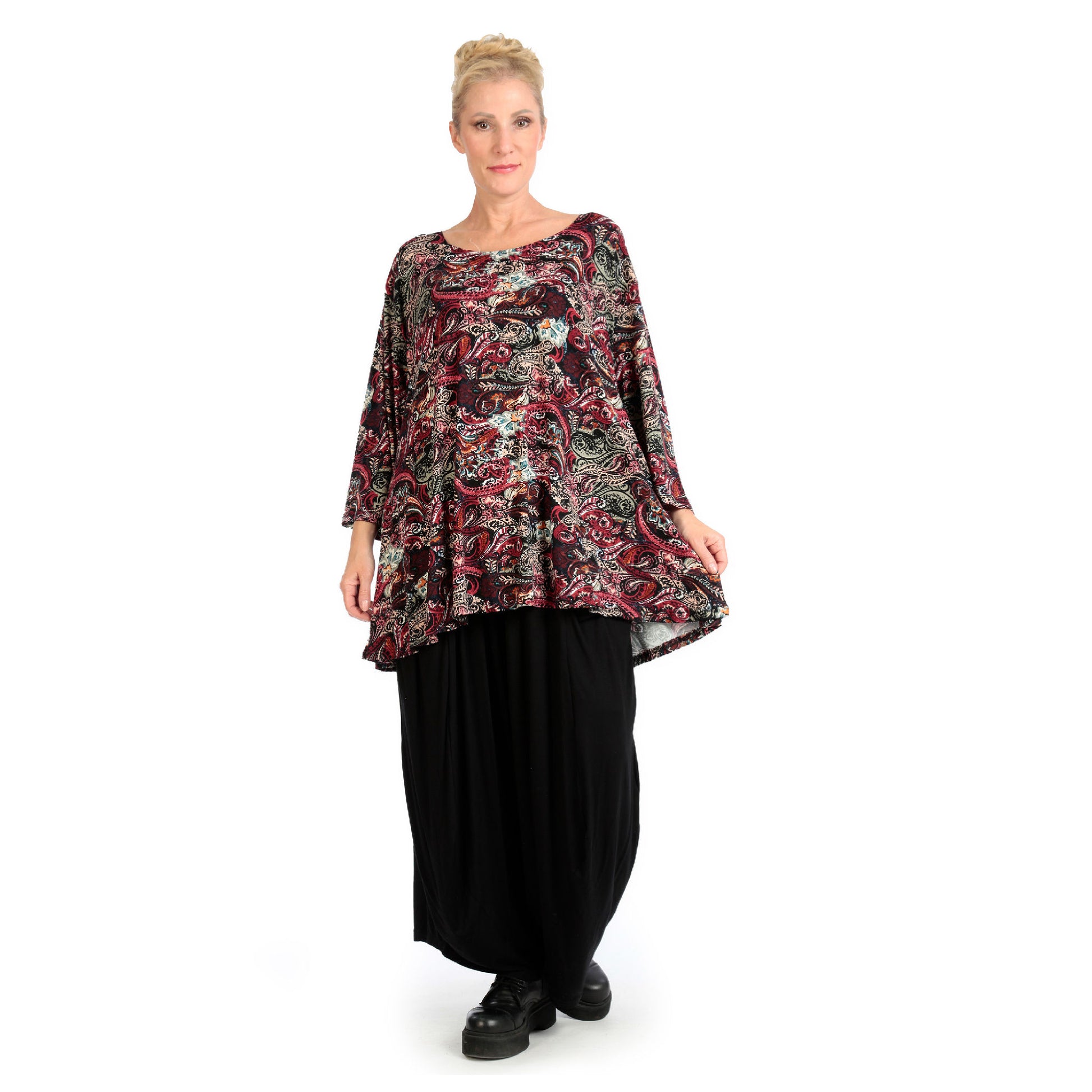  Shirt von AKH Fashion aus Viskose in Glocken-Form, 1122.01892, Rot, Paisley, Ausgefallen