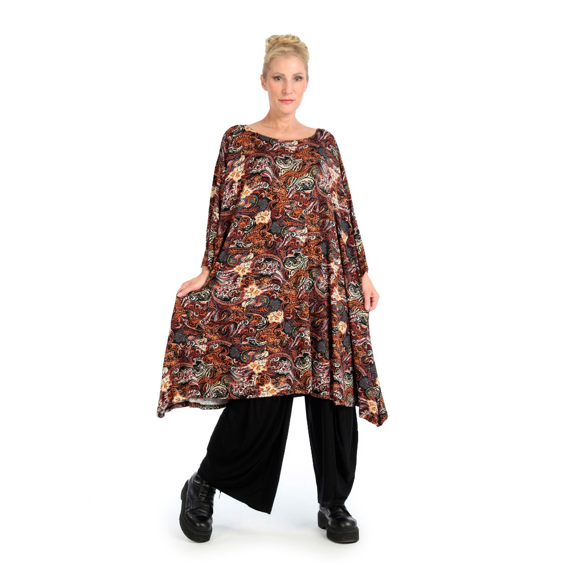  A-Form Bigshirt von AKH Fashion aus Viskose, 1122.02666, Rost, Paisley, Ausgefallen, Modern