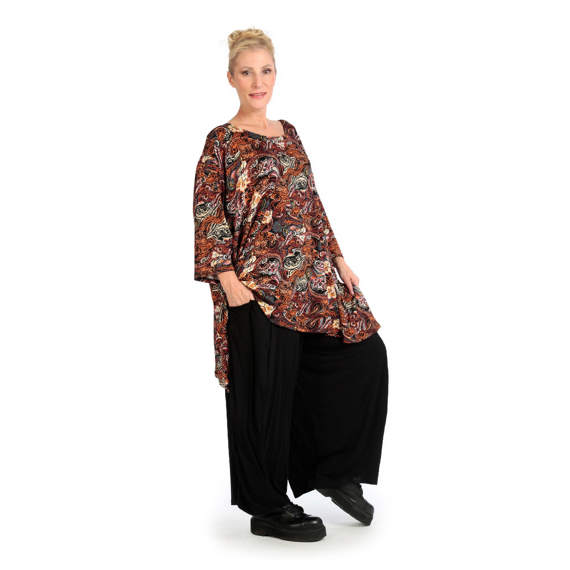  A-Form Bigshirt von AKH Fashion aus Viskose, 1122.00593, Rost, Paisley, Ausgefallen, Modern