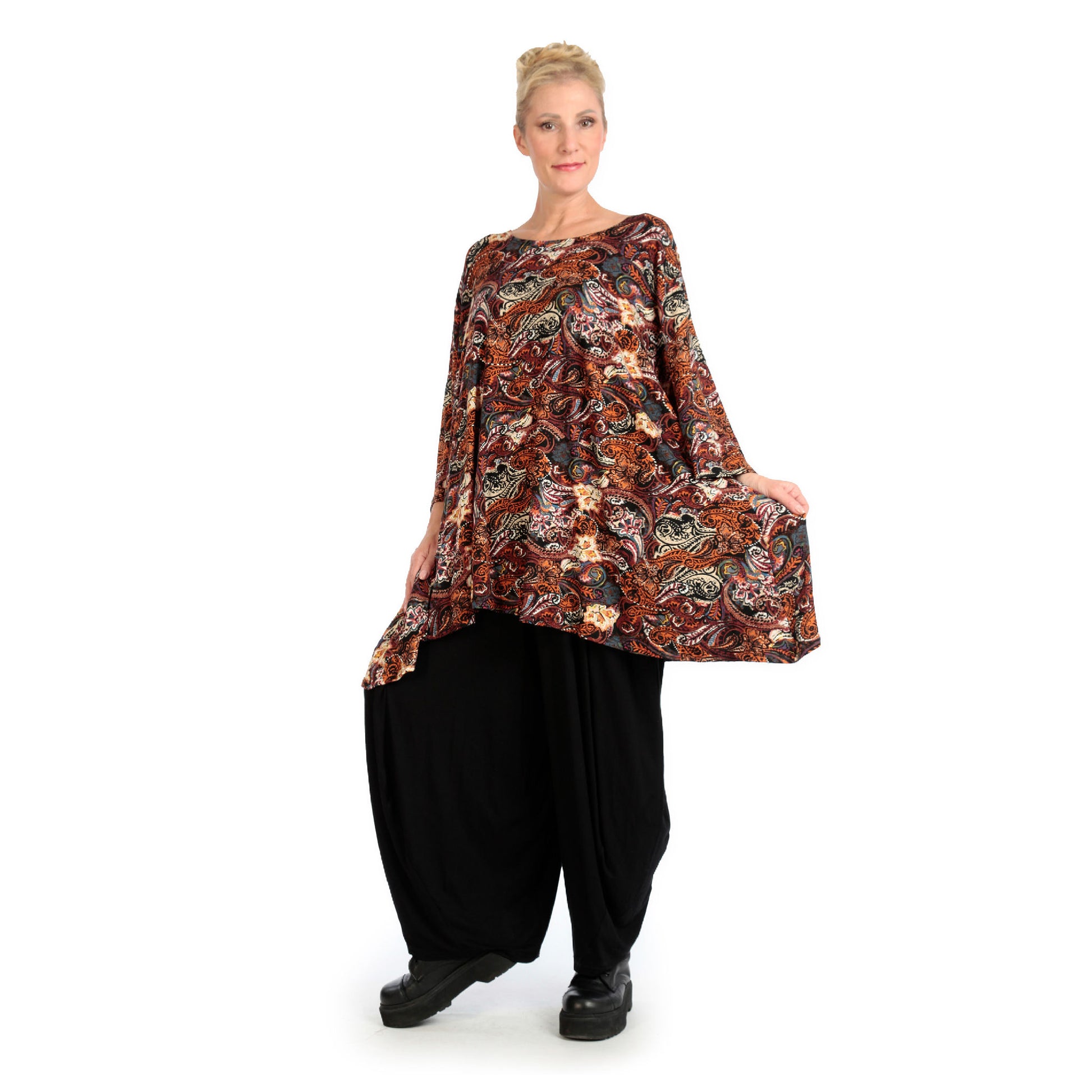  A-Form Bigshirt von AKH Fashion aus Viskose, 1122.00593, Rost, Paisley, Ausgefallen, Modern