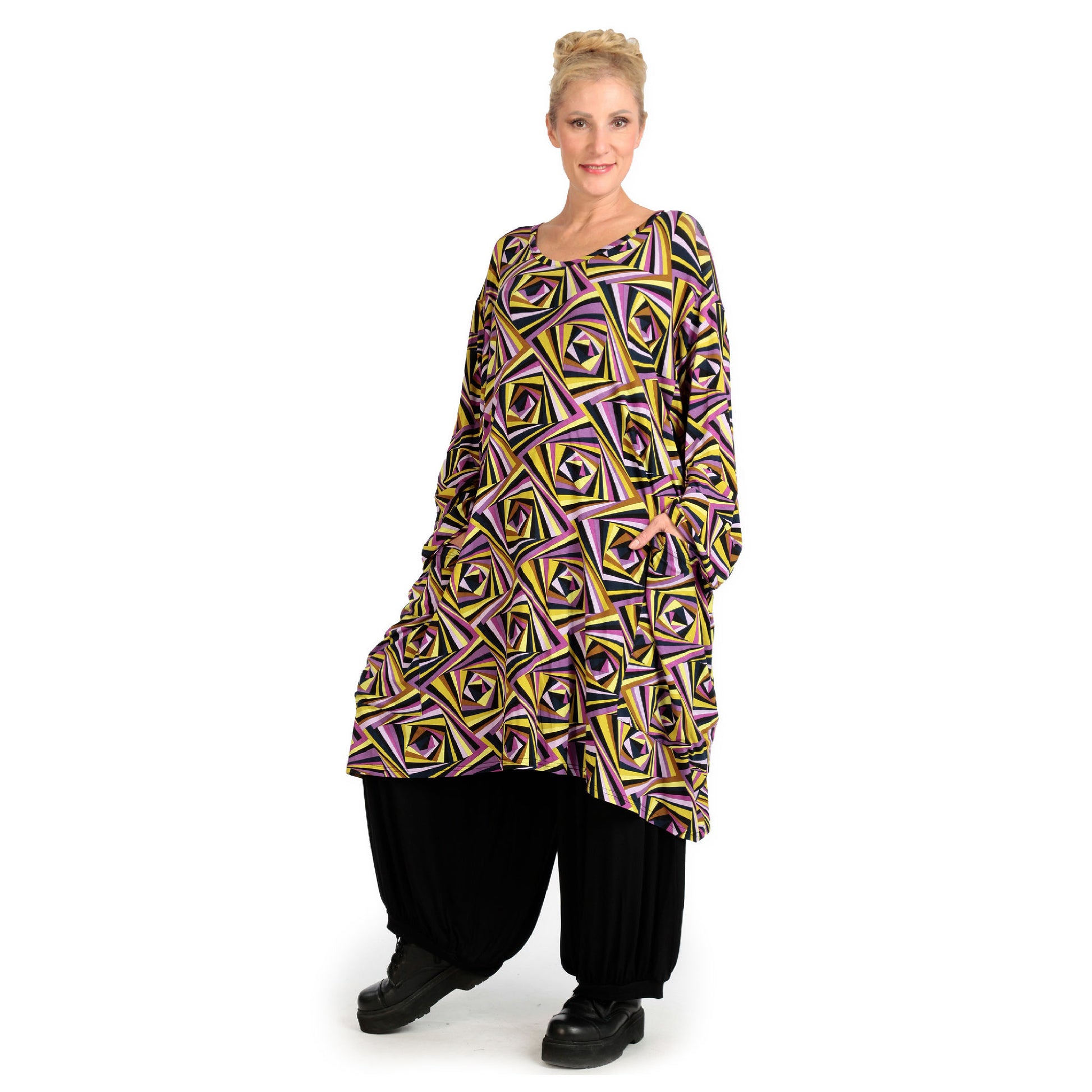  BallonBigshirt von AKH Fashion aus Viskose, 1123.06660, Lila-Gelb-Flieder, Grafik, Schick