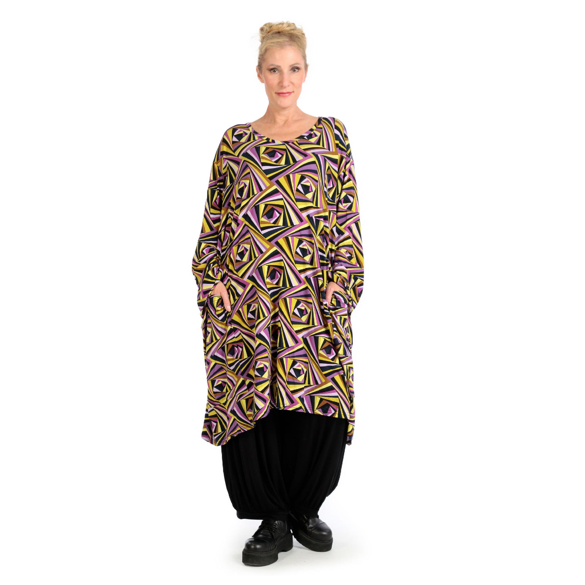  BallonBigshirt von AKH Fashion aus Viskose, 1123.06660, Lila-Gelb-Flieder, Grafik, Schick