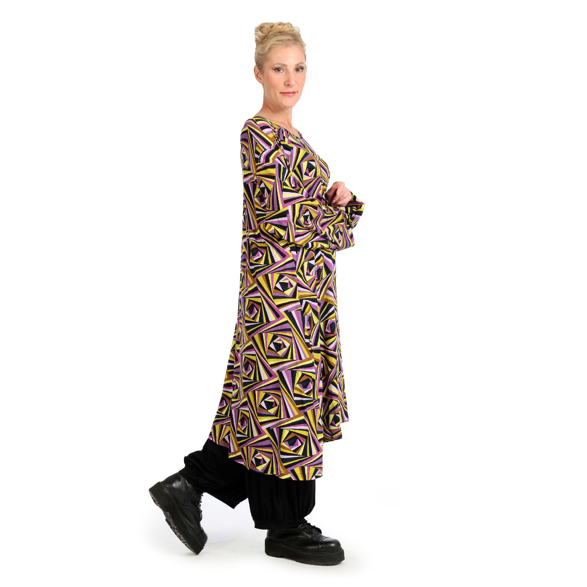  A-Form Kleid von AKH Fashion aus Viskose, 1123.06863, Lila-Gelb-Flieder, Grafik, Schick
