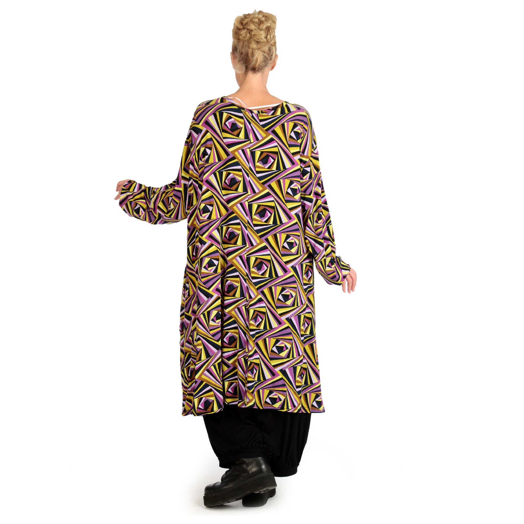  A-Form Kleid von AKH Fashion aus Viskose, 1123.06863, Lila-Gelb-Flieder, Grafik, Schick