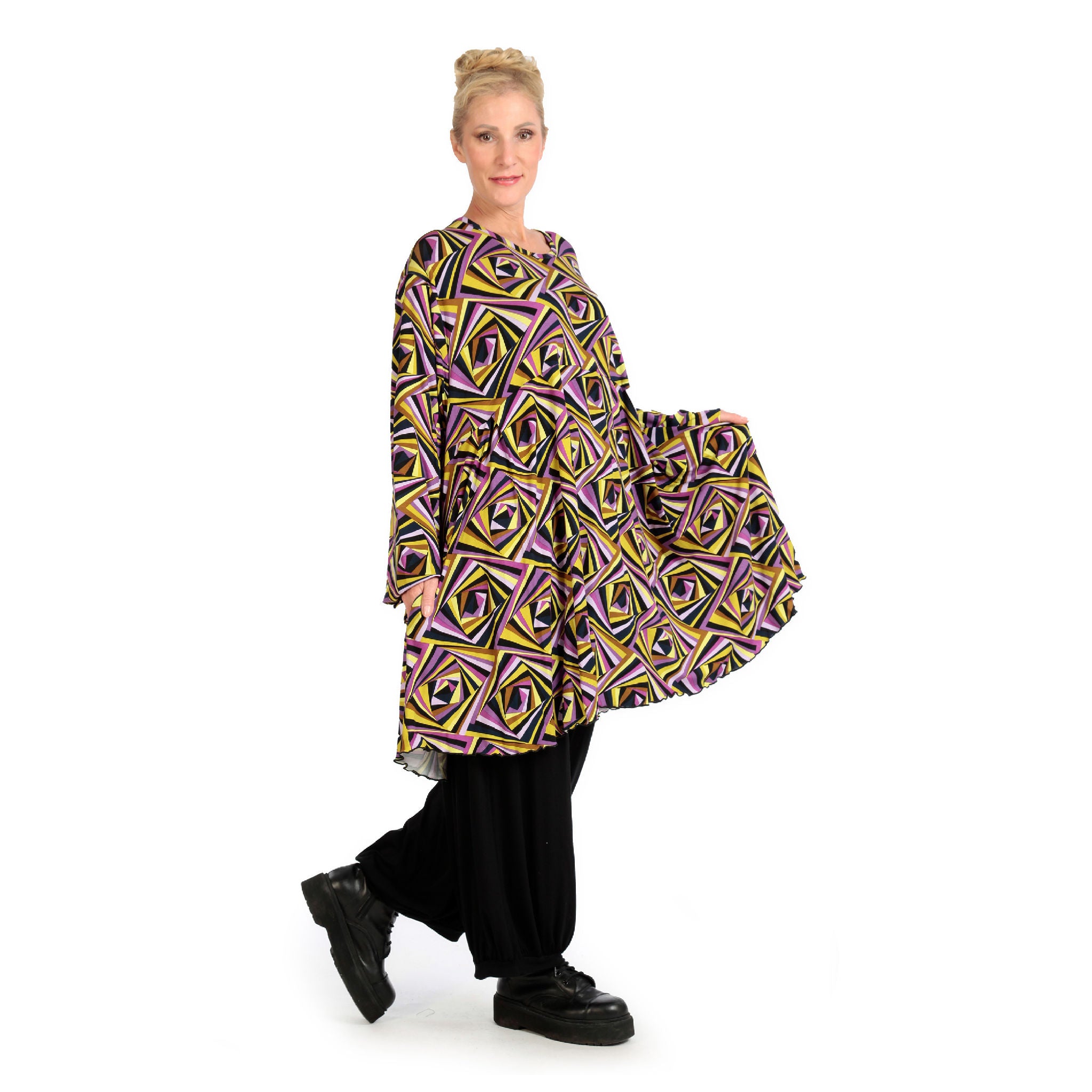  A-Form Bigshirt von AKH Fashion aus Viskose, 1123.06866, Lila-Gelb-Flieder, Grafik, Schick