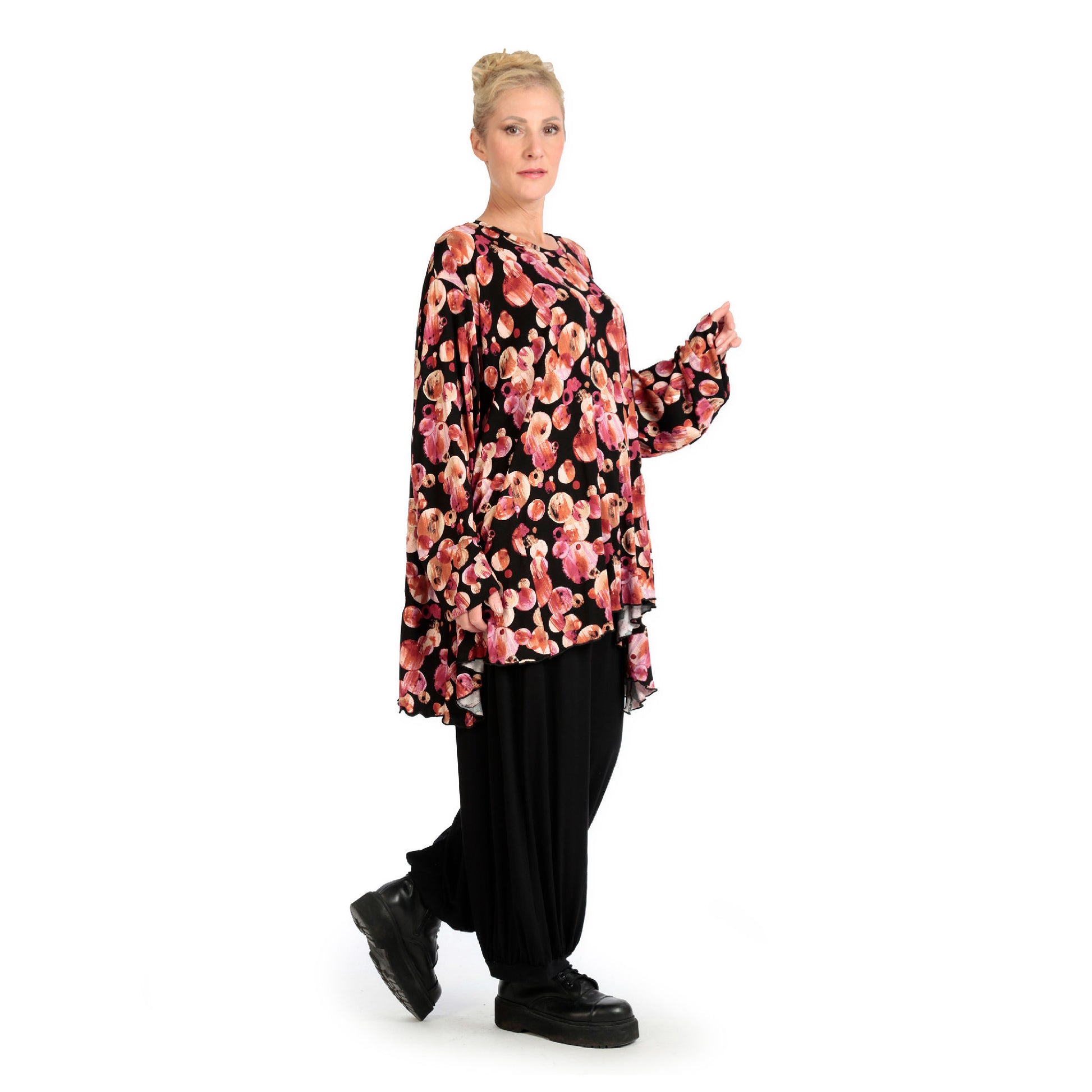  A-Form Bigshirt von AKH Fashion aus Viskose, 1126.00593, Schwarz-Rot-Fuchsia, Schick, Modern