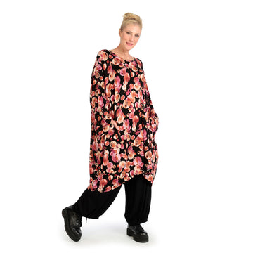  Ballonshirt mit auffälligem Klecks-Design in Schwarz-Rot-Fuchsia für Plus Size-Looks