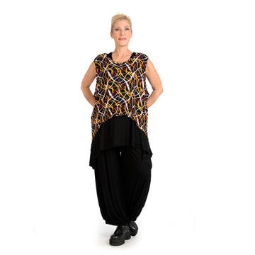  Zipfel Top von AKH Fashion aus Viskose, 1127.00428, Schwarz-Gelb-Weiß, Pinselstrich