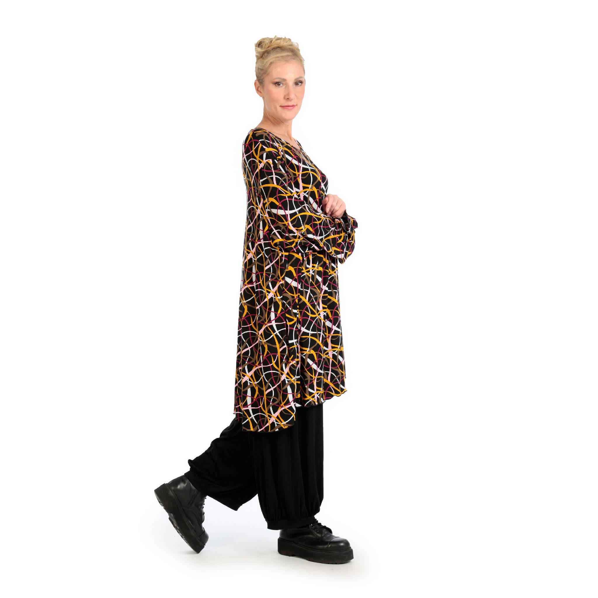  A-Form Bigshirt von AKH Fashion aus Viskose, 1127.06866, Schwarz-Gelb-Weiß, Pinselstrich