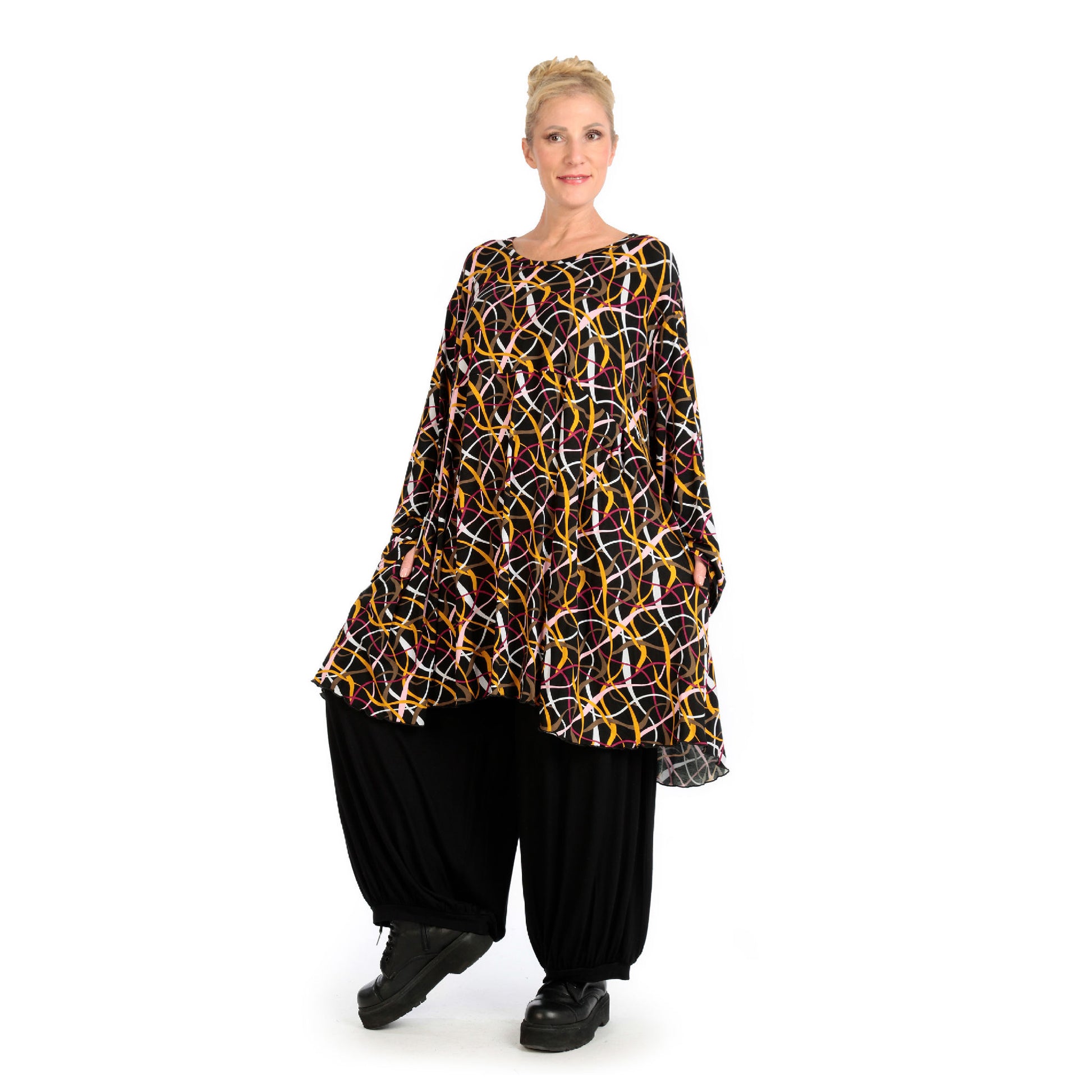  A-Form Bigshirt von AKH Fashion aus Viskose, 1127.06866, Schwarz-Gelb-Weiß, Schick, Modern