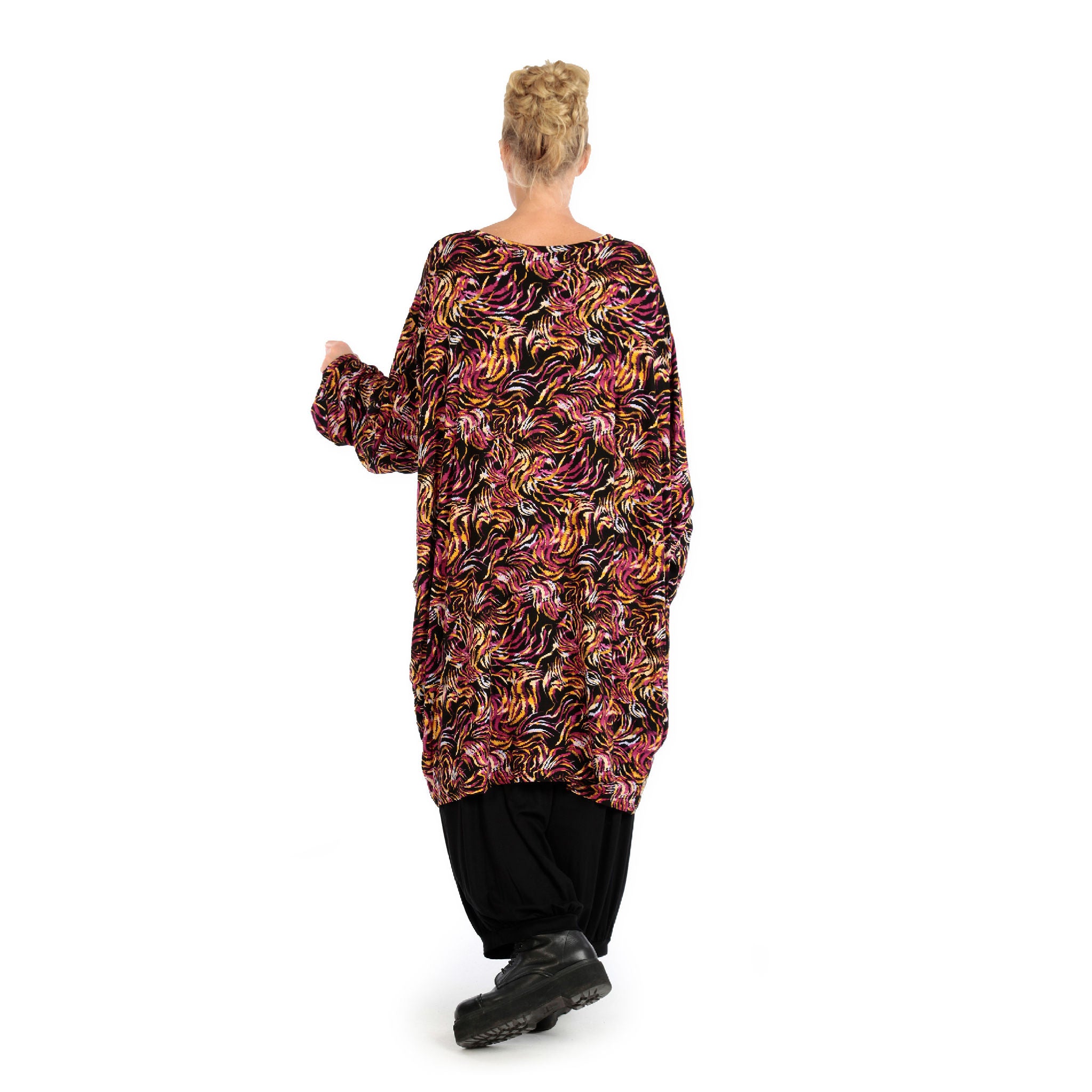  BallonBigshirt von AKH Fashion aus Viskose, 1130.06660, Schwarz-Fuchsia-Gelb, Pinselstrich