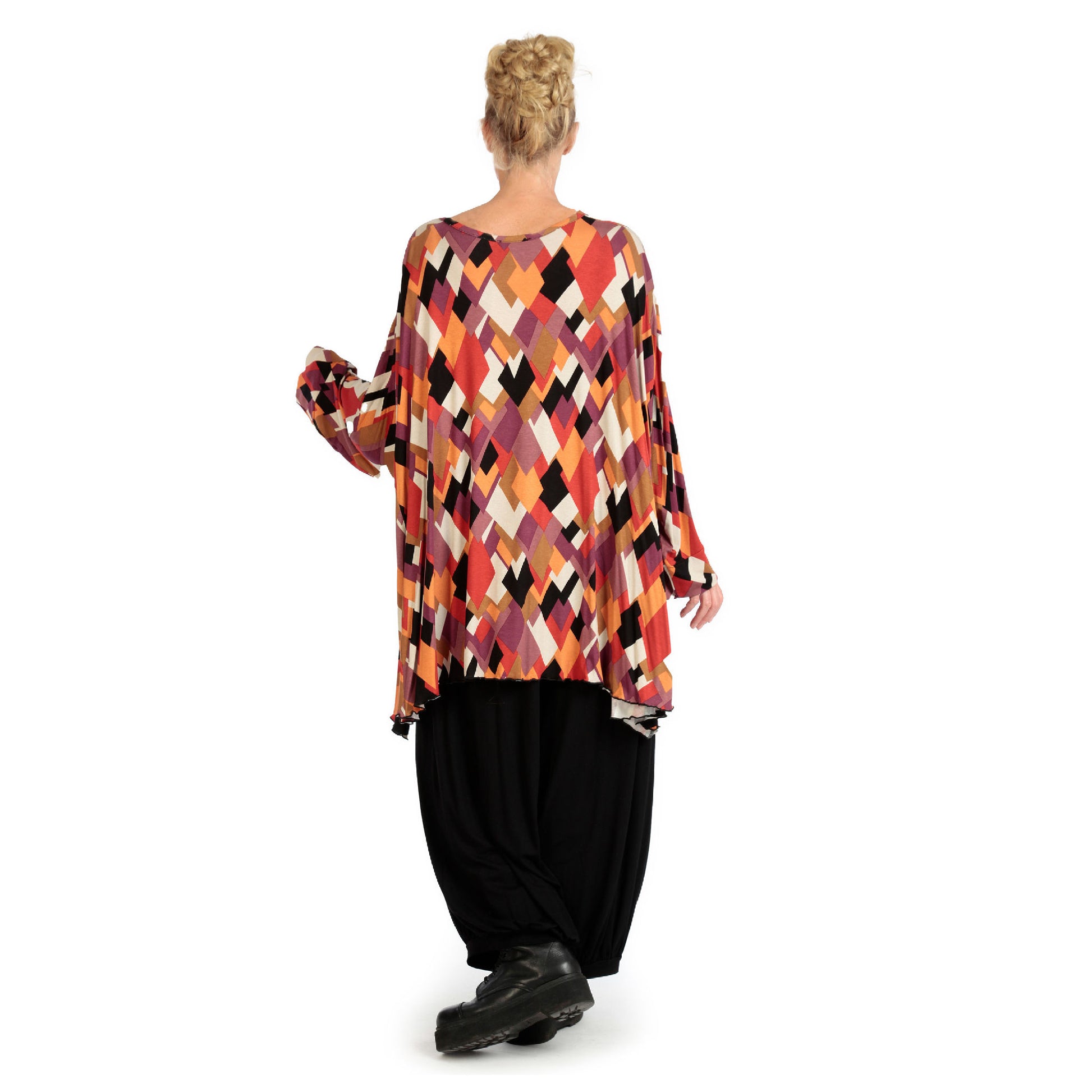  A-Form Bigshirt von AKH Fashion aus Viskose, 1131.00593, Schwarz-Flieder-Orange, Ausgefallen