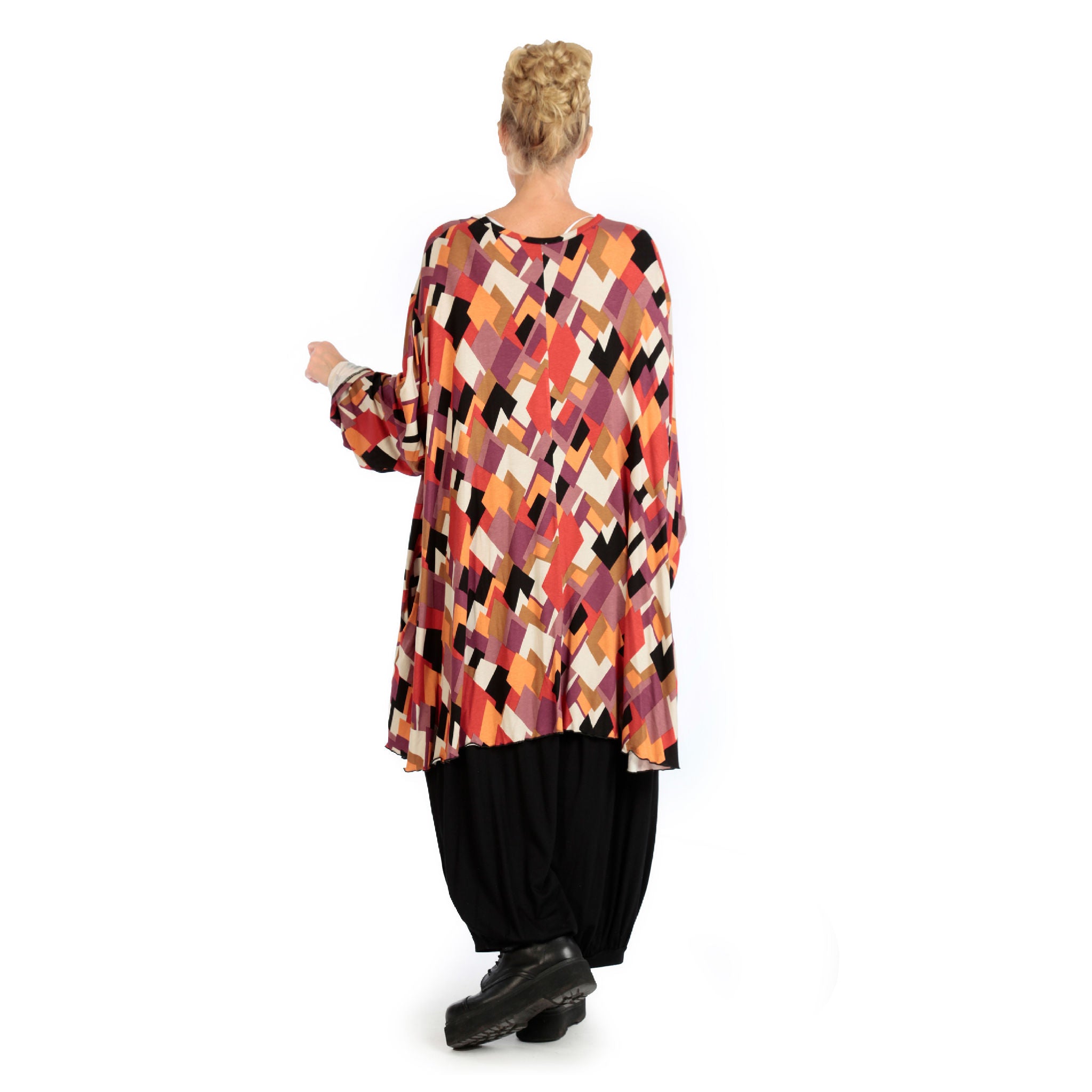  A-Form Bigshirt von AKH Fashion aus Viskose, 1131.06866, Schwarz-Flieder-Orange, Raute