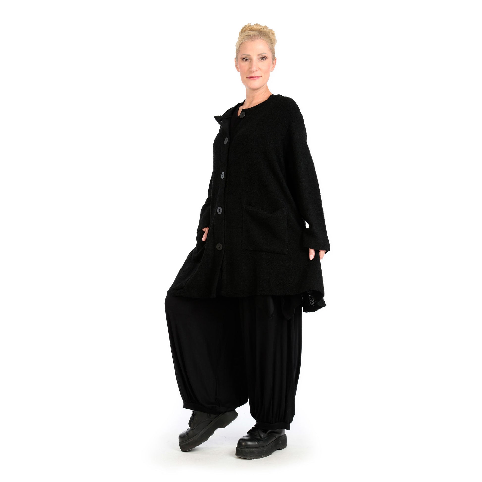  A-Form Jacke von AKH Fashion aus Materialmix, 1133.01382, Schwarz, Unifarben, Ausgefallen