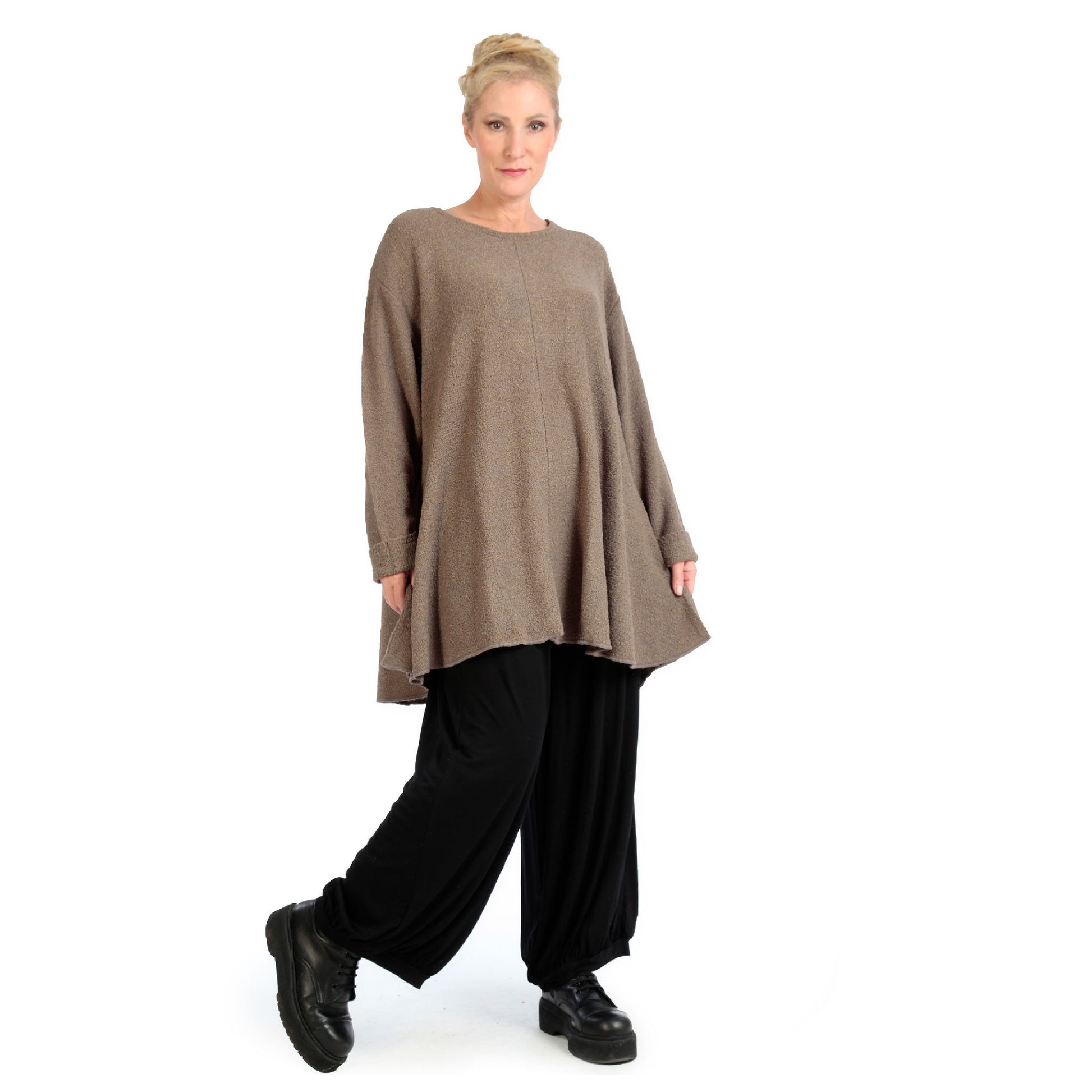  Shirt von AKH Fashion aus Materialmix in Glocken-Form, 1133.01892, Cognac, Schick, Modern