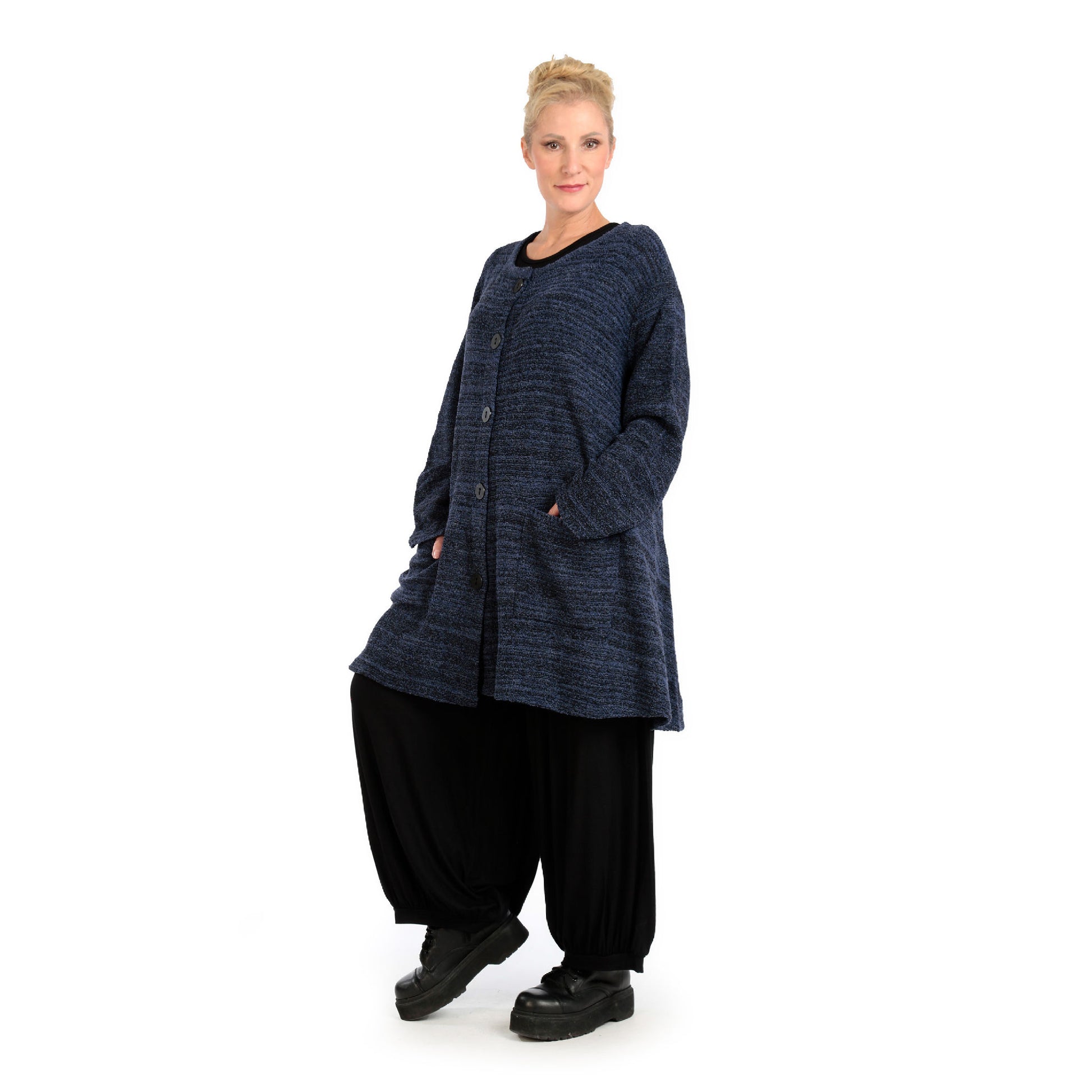  A-Form Jacke von AKH Fashion aus Materialmix, 1134.01382, Blau-Schwarz-Meliert, Schick