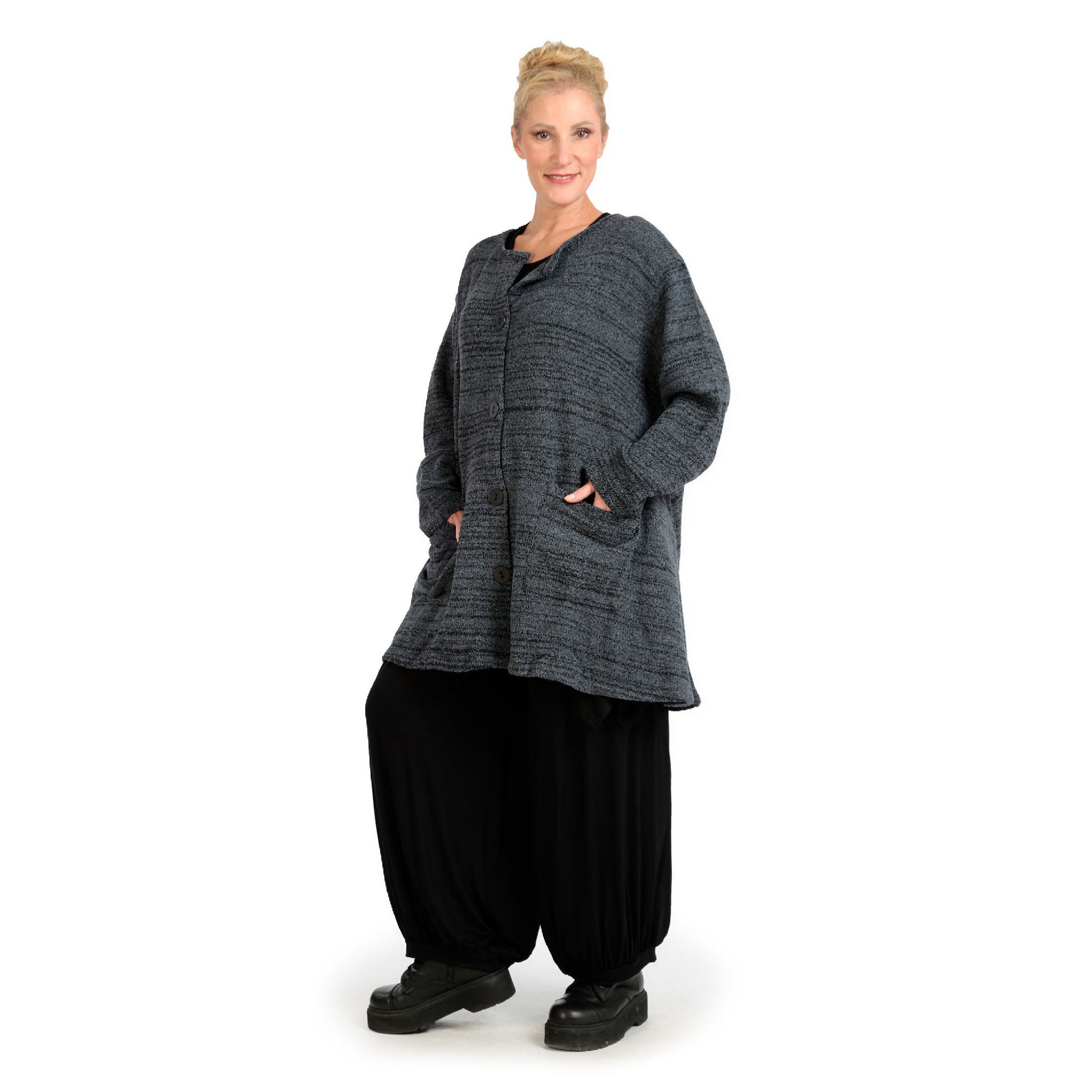  A-Form Jacke von AKH Fashion aus Materialmix, 1134.01382, Dunkelgrau-Schwarz-Meliert