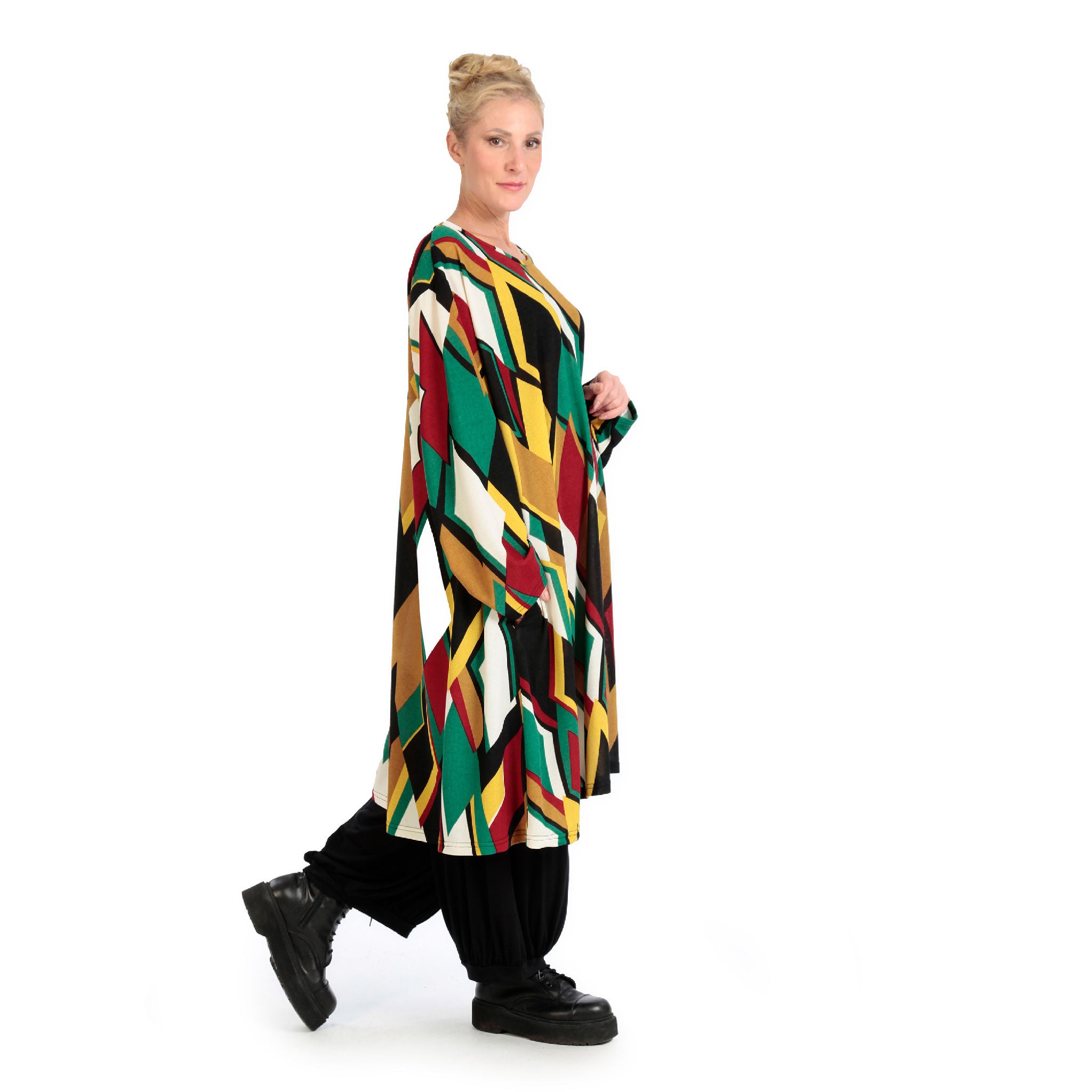  A-Form Kleid von AKH Fashion aus Viskose, 1138.06863, Rot-Grün-Weiß, Trapez, Schick