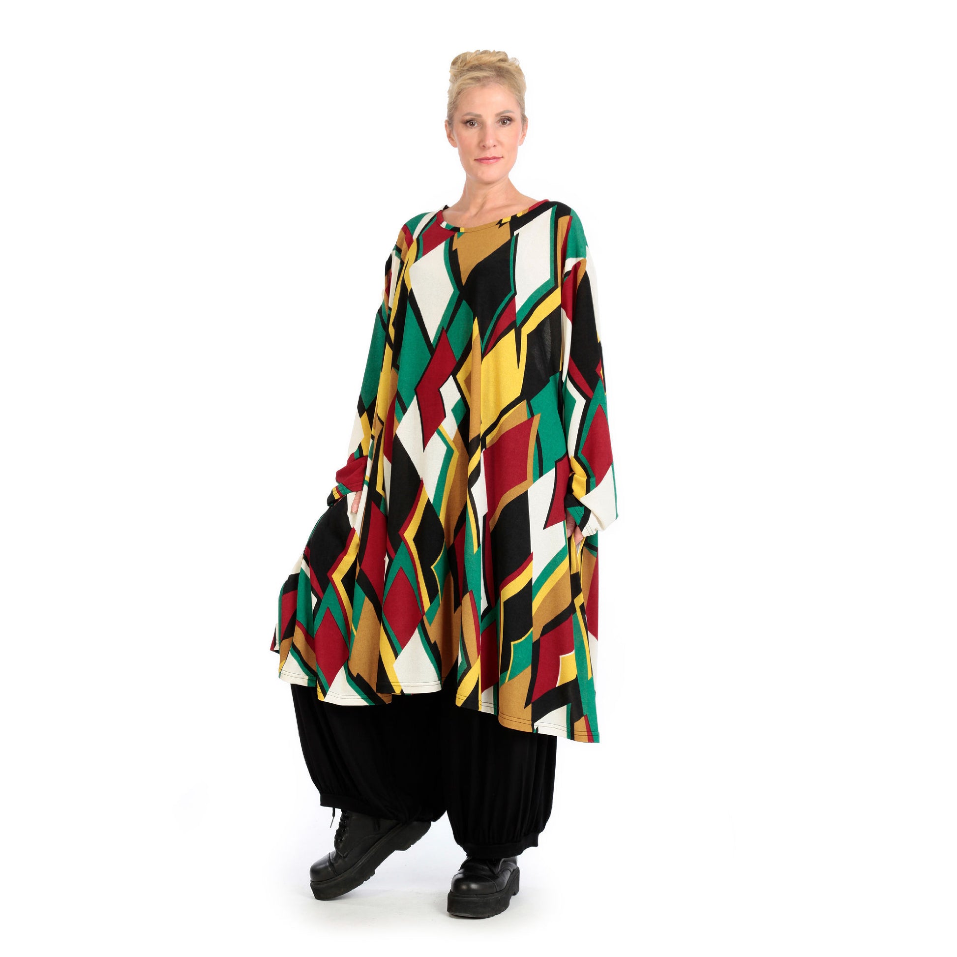  A-Form Kleid von AKH Fashion aus Viskose, 1138.06863, Rot-Grün-Weiß, Trapez, Ausgefallen