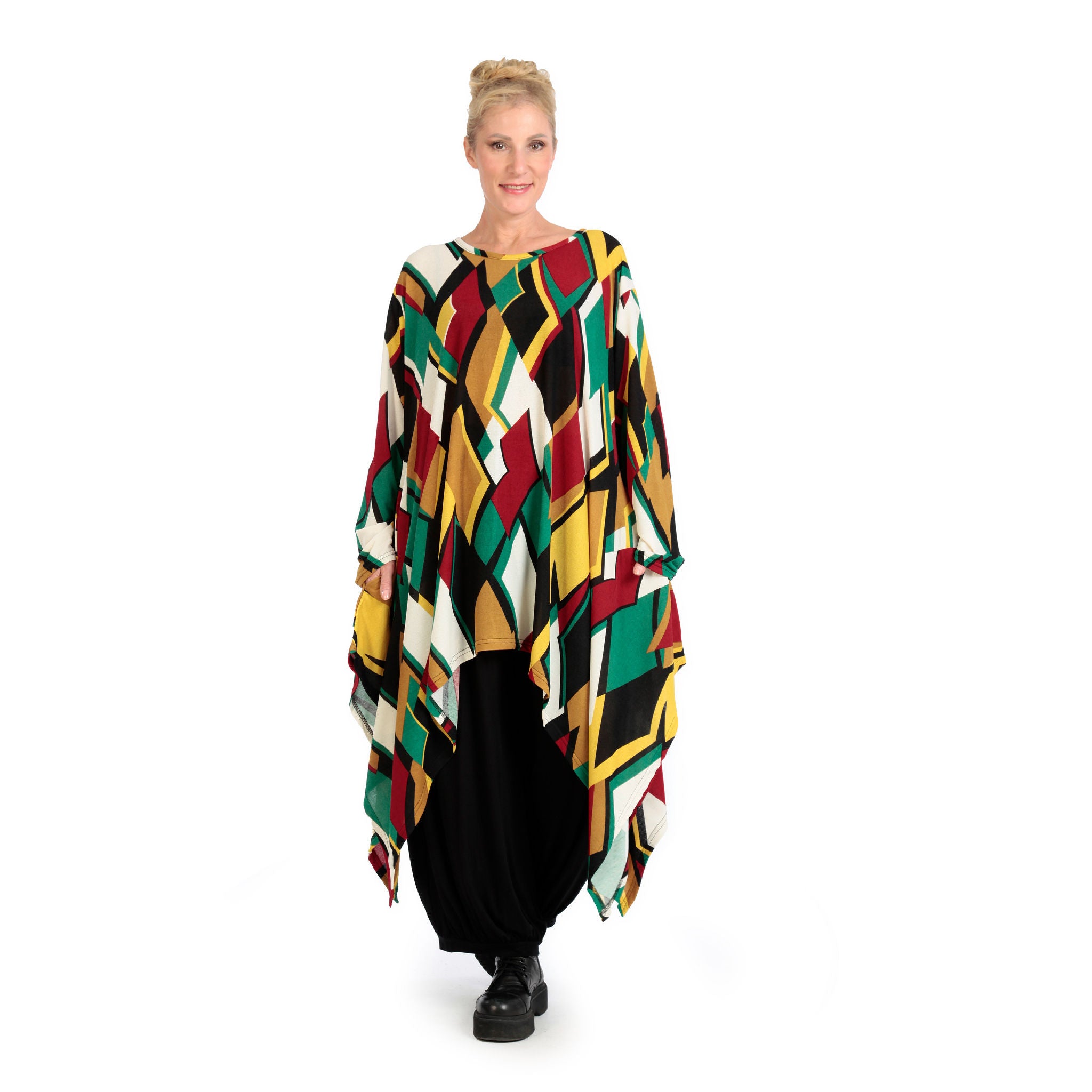  A-Form Kleid von AKH Fashion aus Viskose, 1138.06865, Rot-Grün-Weiß, Trapez, Schick