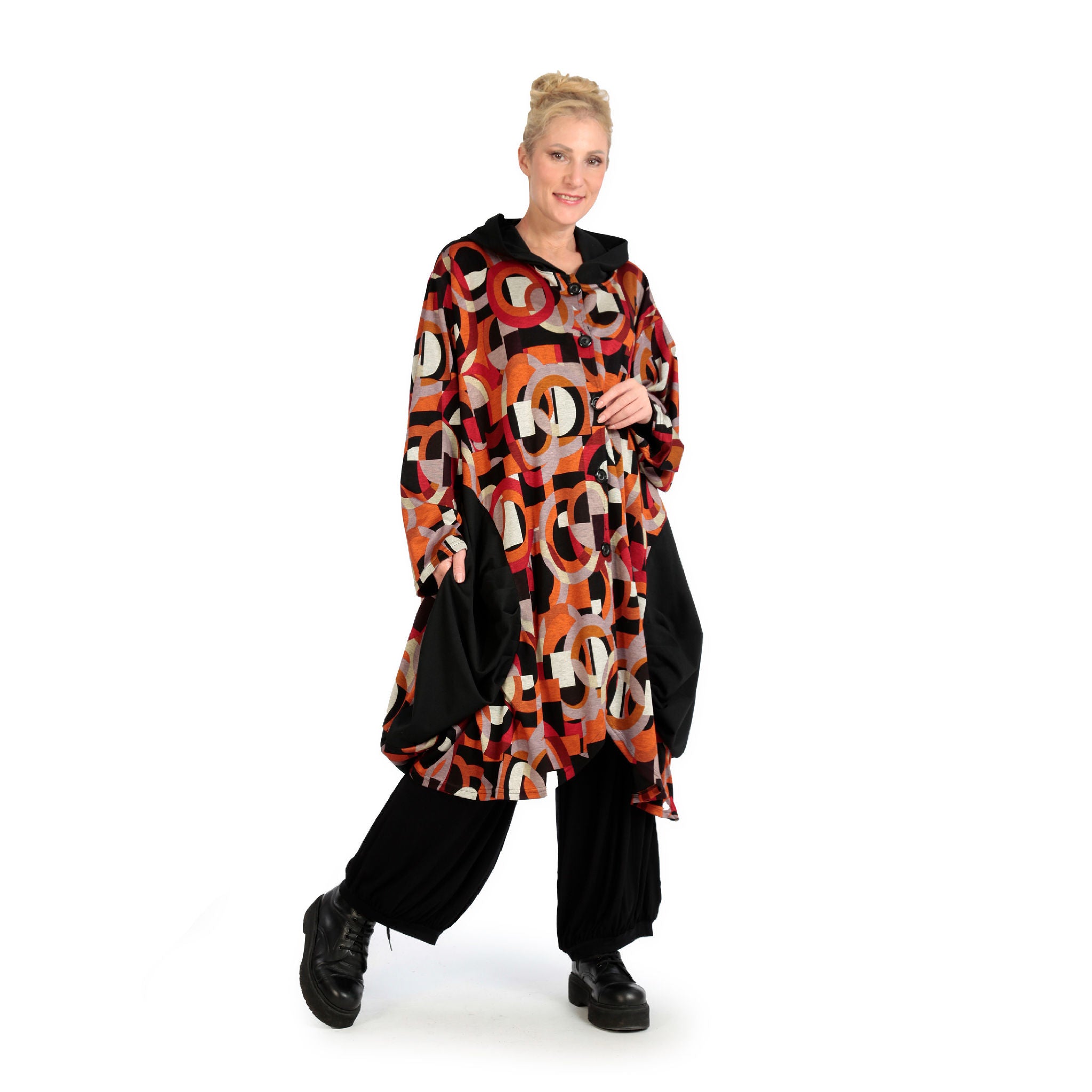  Ballonmantel von AKH Fashion aus Materialmix, 1140.06856, Rot-Orange-Schwarz, Grafik