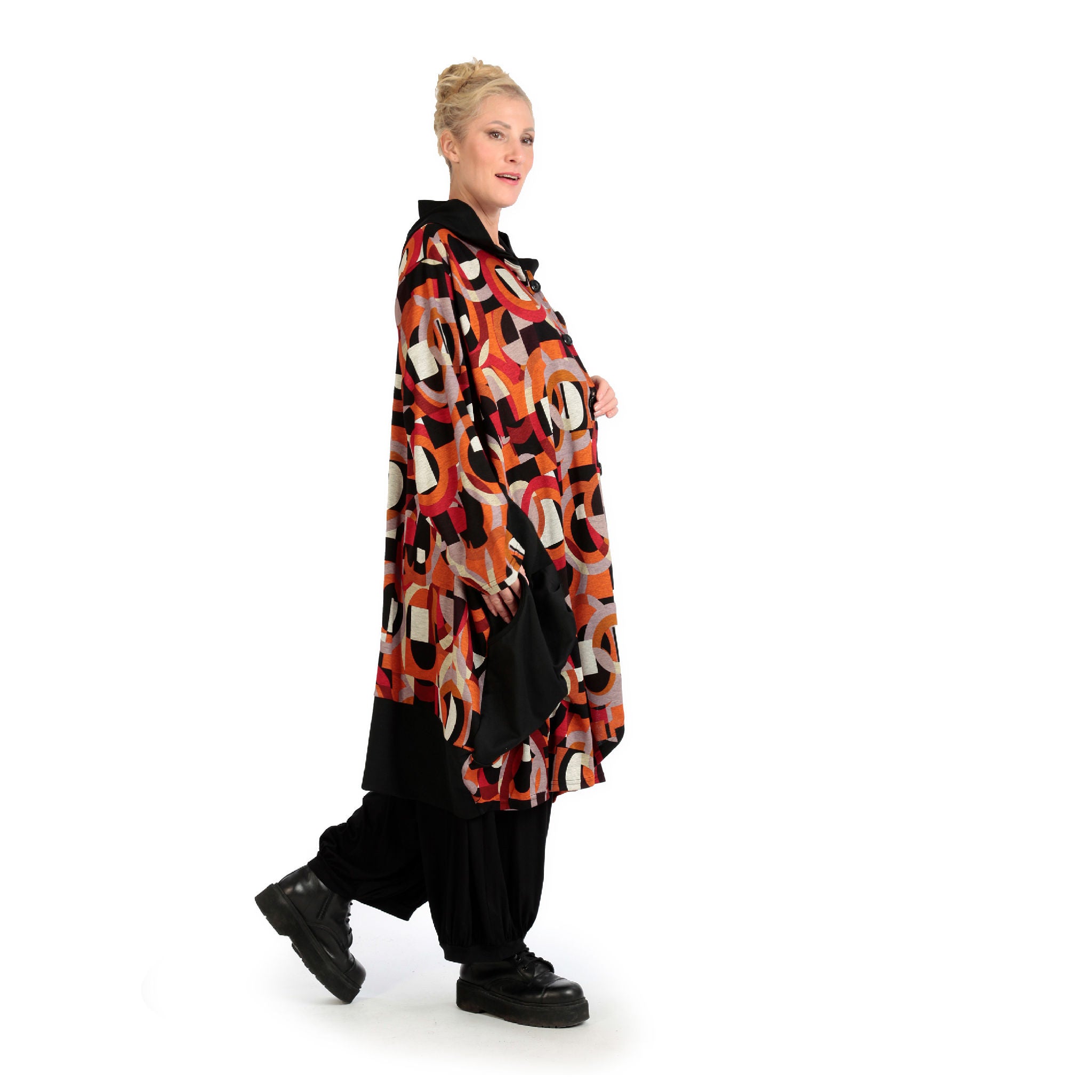  Ballonmantel von AKH Fashion aus Materialmix, 1140.06856, Rot-Orange-Schwarz, Grafik