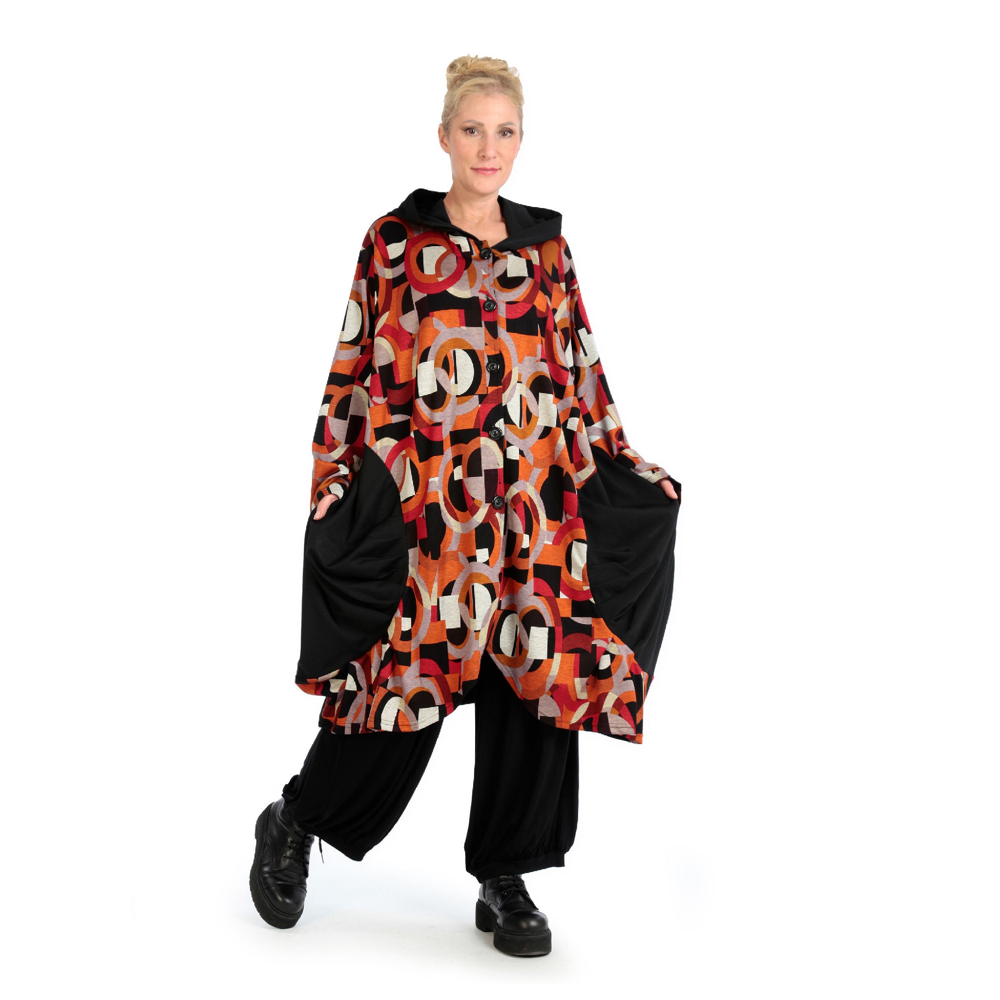  Ballonmantel von AKH Fashion aus Materialmix, 1140.06856, Rot-Orange-Schwarz, Grafik