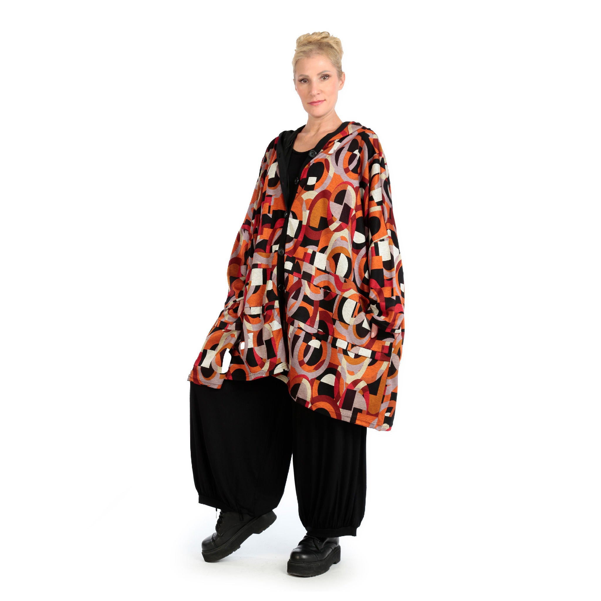  AKH Fashion Jacke in kastiger Form, aus Materialmix, 1140.06859, Rot-Orange-Schwarz