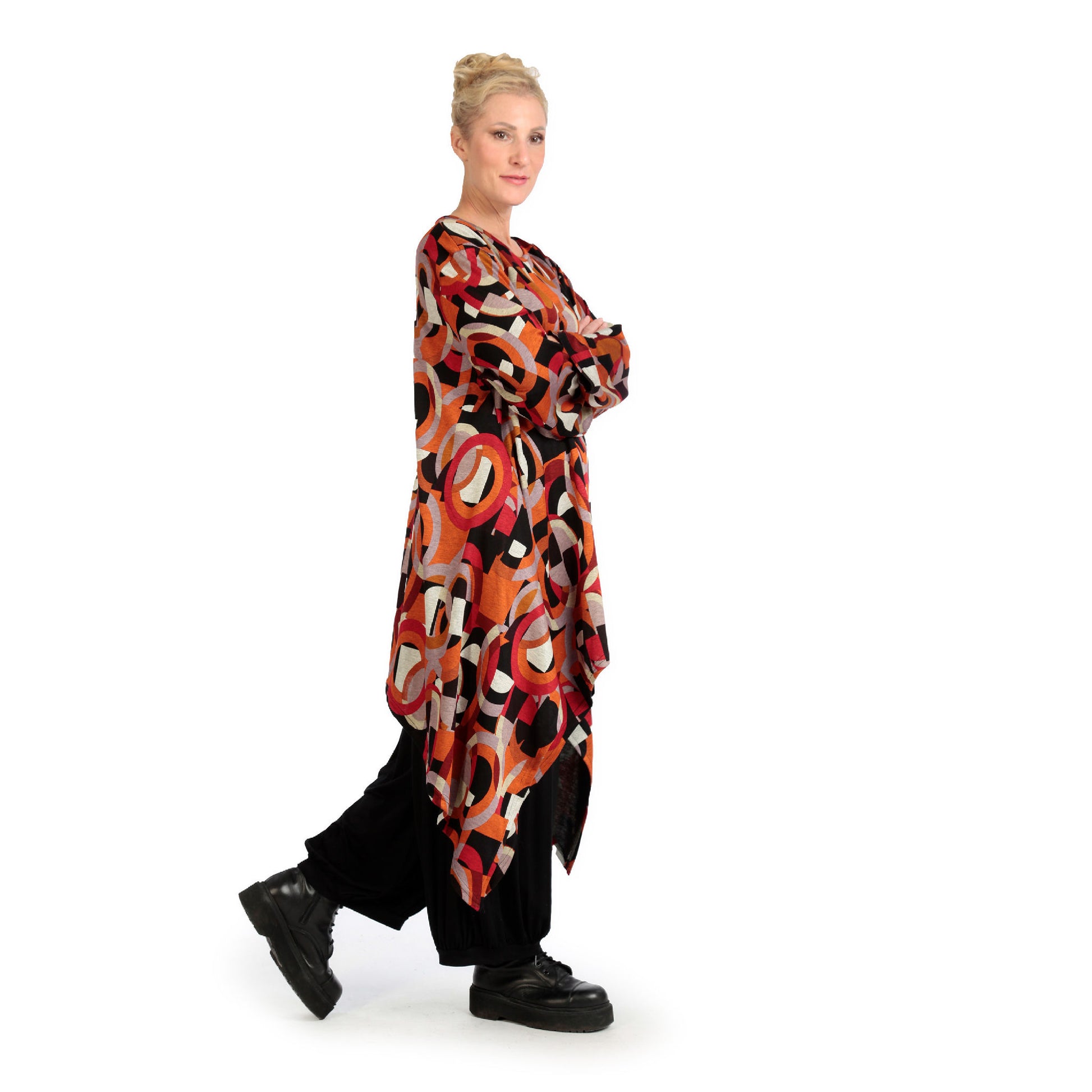  Zipfel Kleid von AKH Fashion aus Materialmix, 1140.06865, Rot-Orange-Schwarz, Ausgefallen