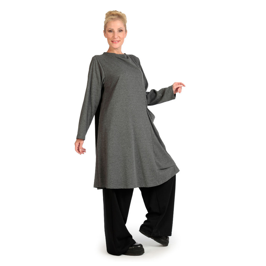  Shirt von AKH Fashion aus Viskose in gerader Form, 1141.06816, Grau, Unifarben, Schick