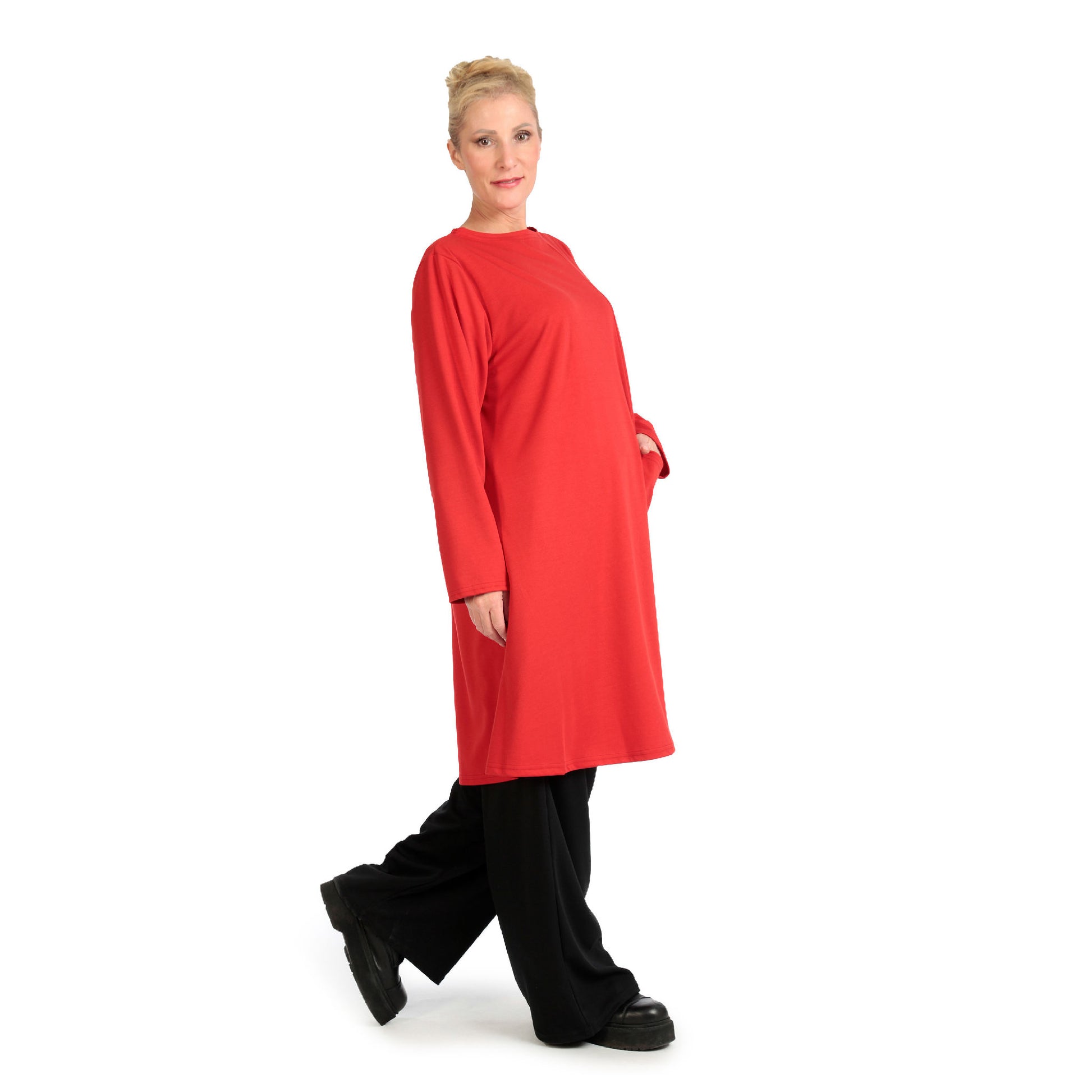  Elegantes rotes Shirt mit hochwertigem Jersey, unifarben, ideal für Lagenlook und Plus Size