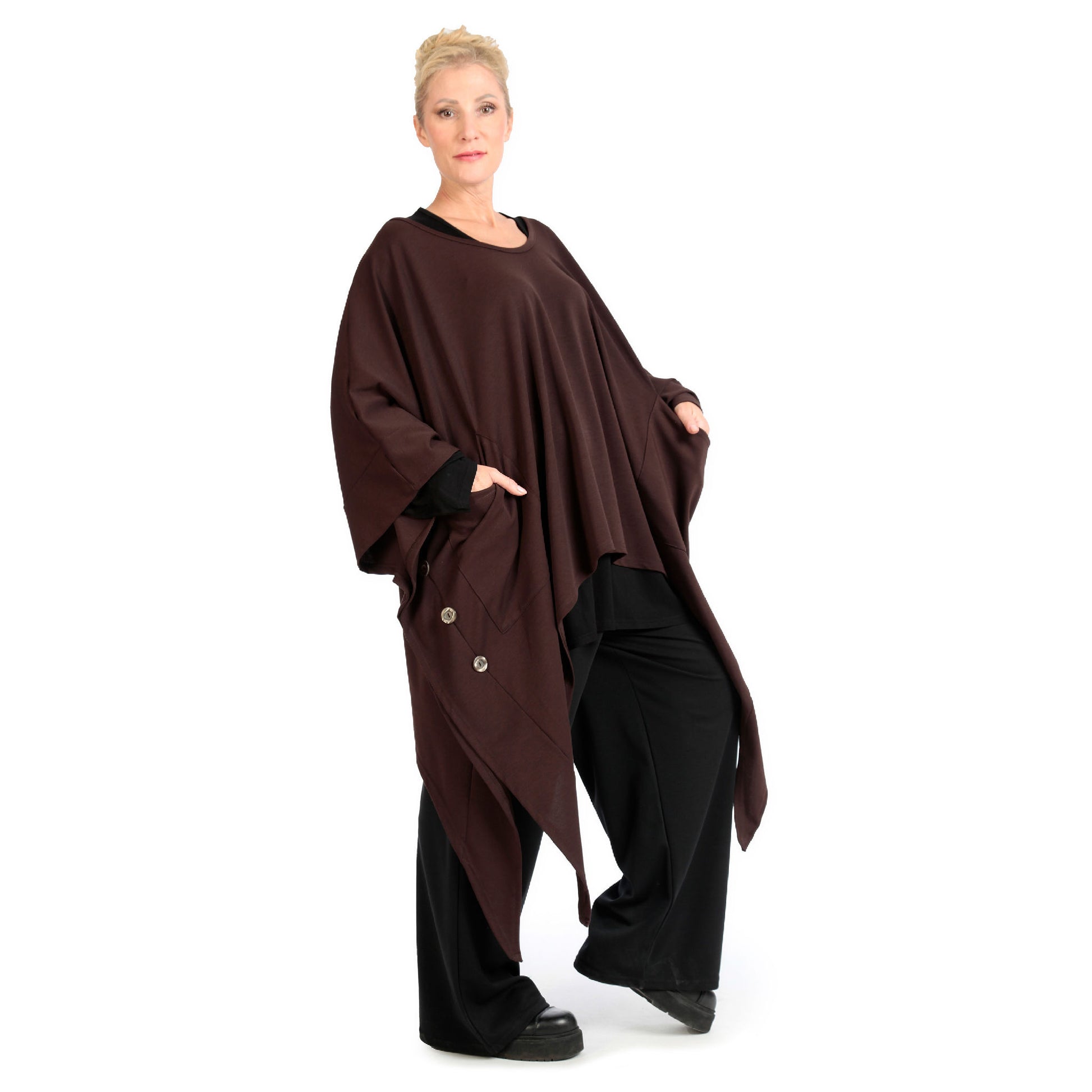  Zipfel Bigshirt von AKH Fashion aus Viskose, 1141.06858, Braun, Unifarben, Schick, Modern