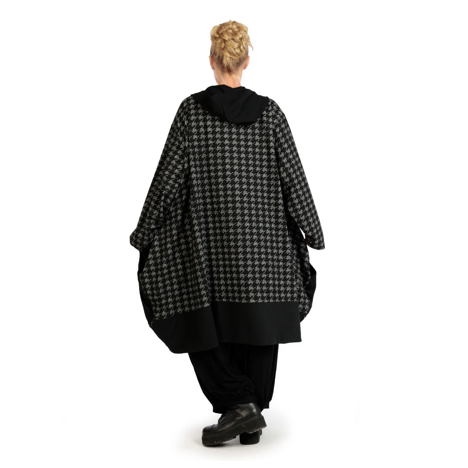  Oversize Ballonmantel mit Hahnentritt-Muster aus strapazierfähigem Jacquard-Polyester für Plus Size